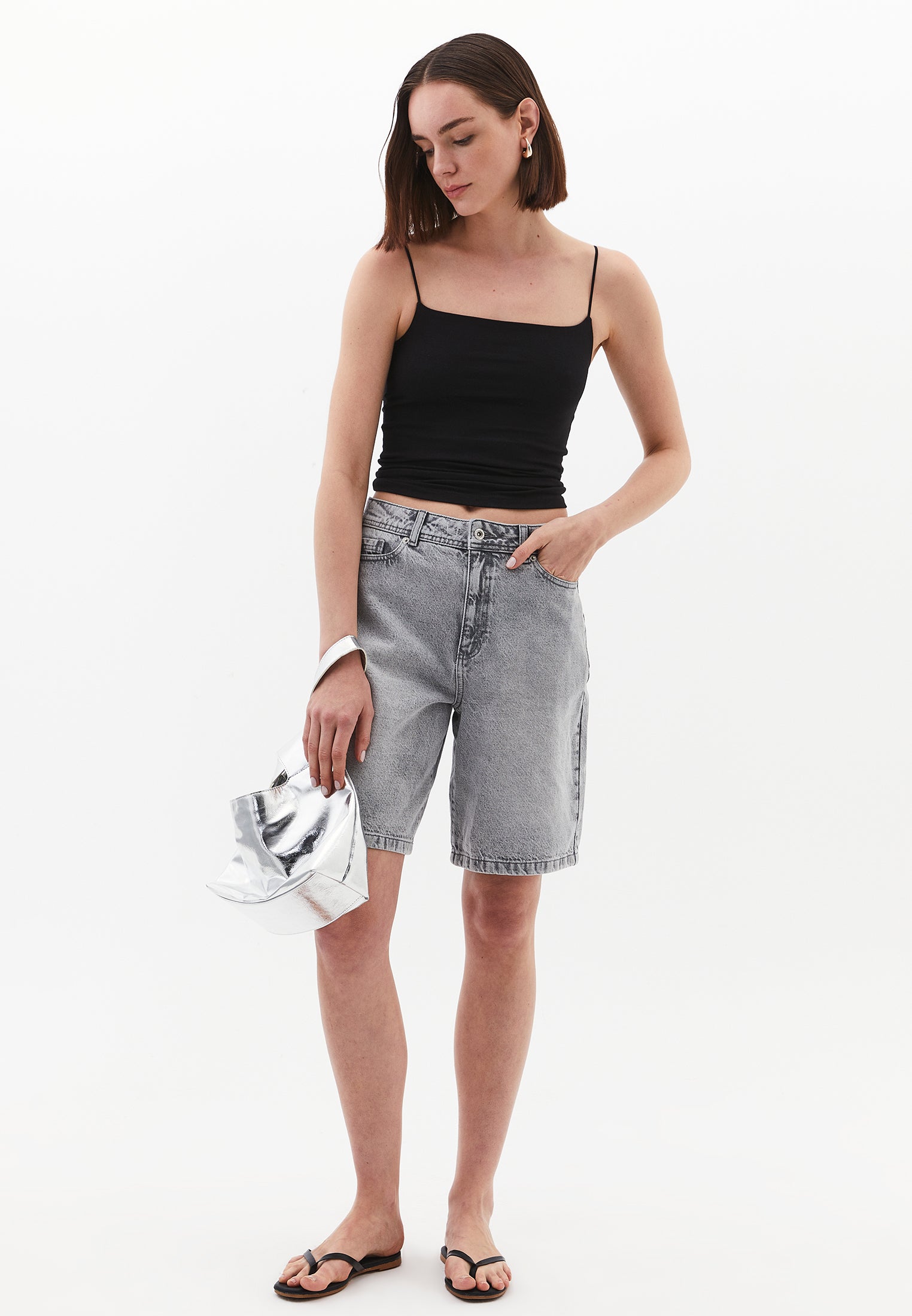 Wide Neck Strappy Tank Top - BLACK