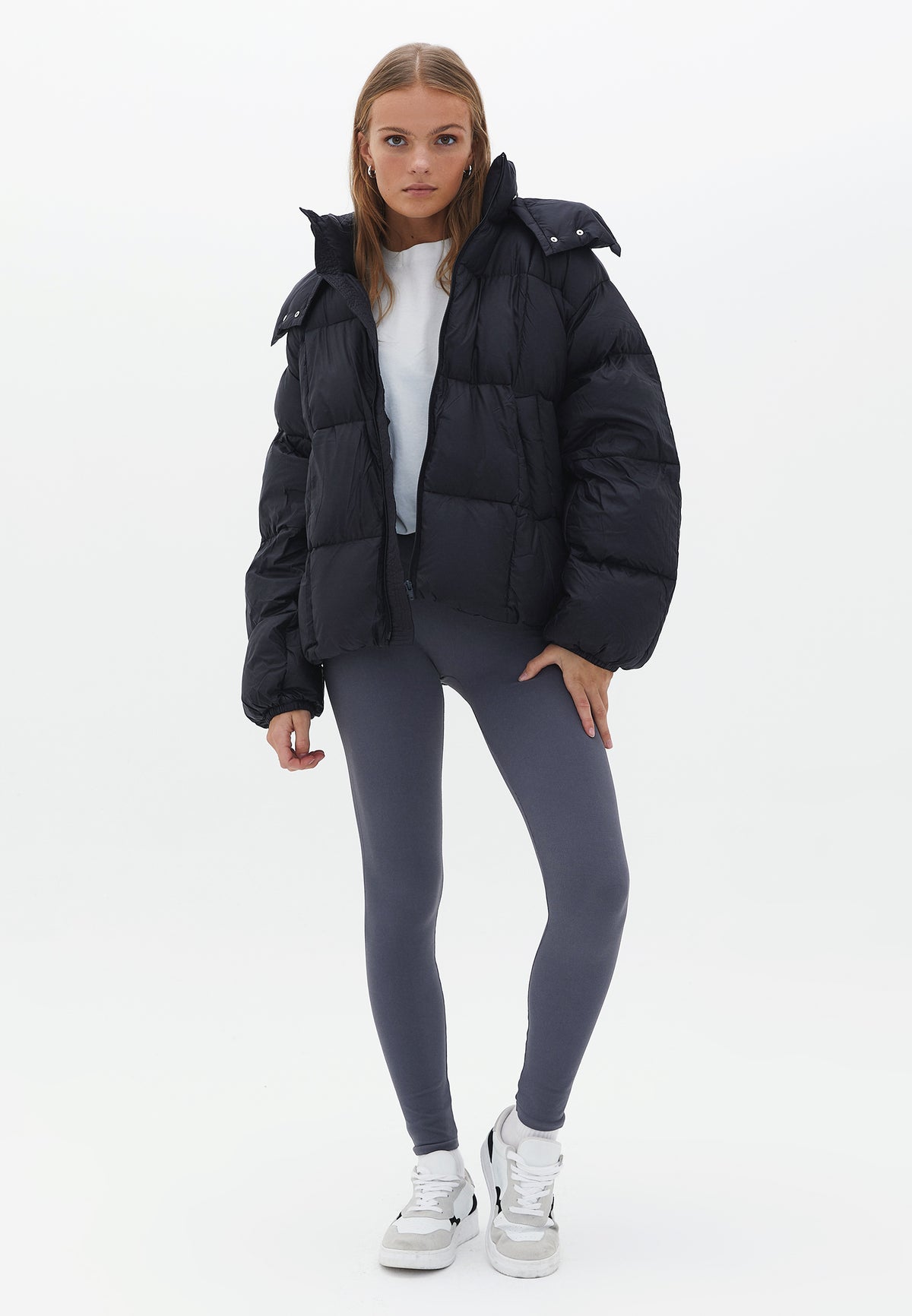 Hooded Oversize Quilted Coat - BLACK