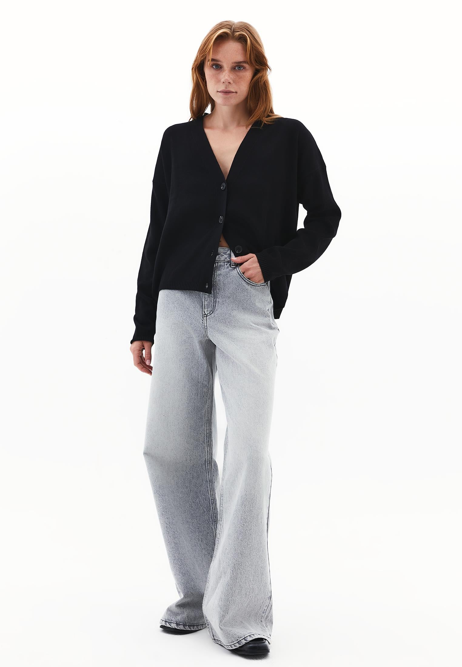 Viscose V-Neck Cardigan - BLACK