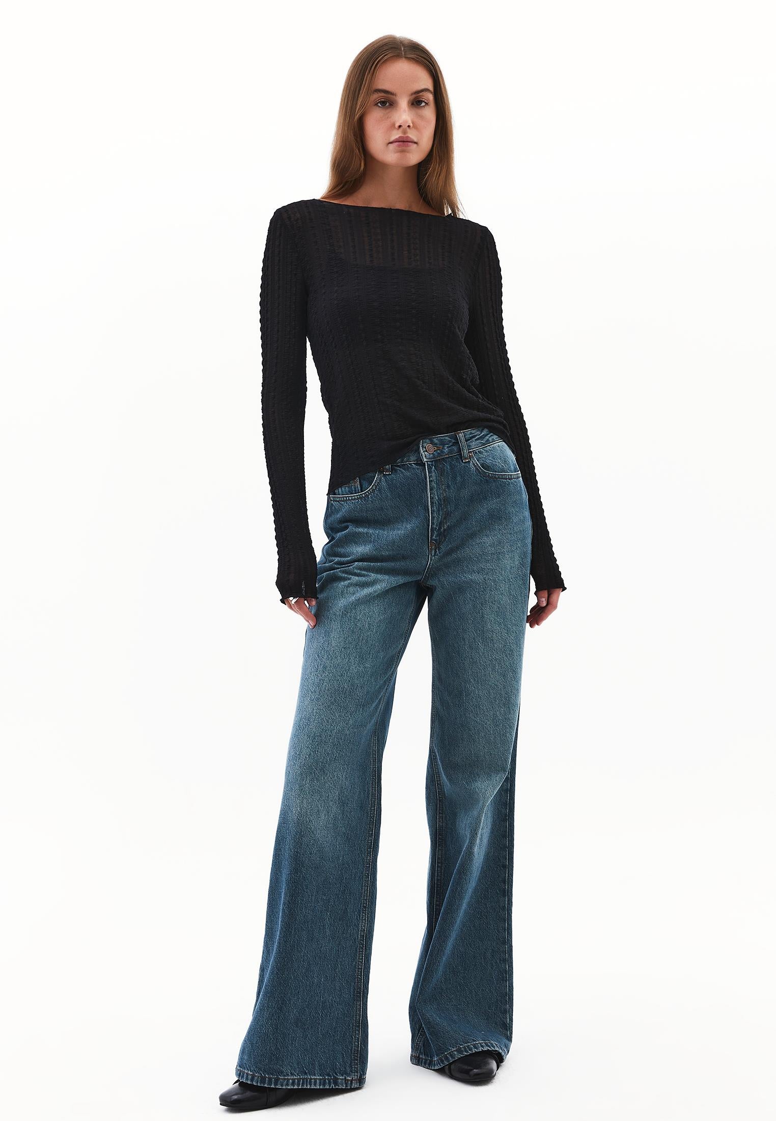 Boat Neck Lace Blouse - BLACK