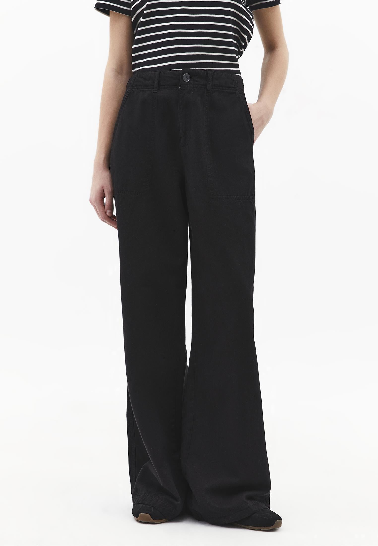 Wide Leg High Waist Pants - BLACK