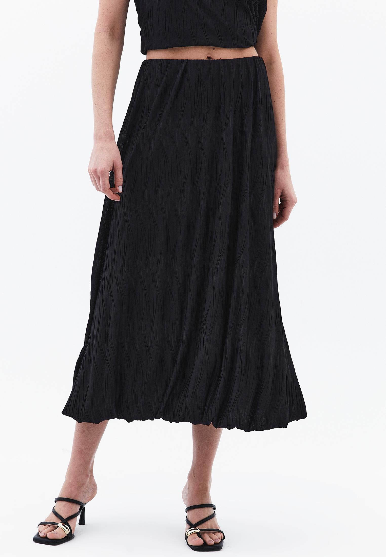Balloon Form High Waist Long Skirt - BLACK