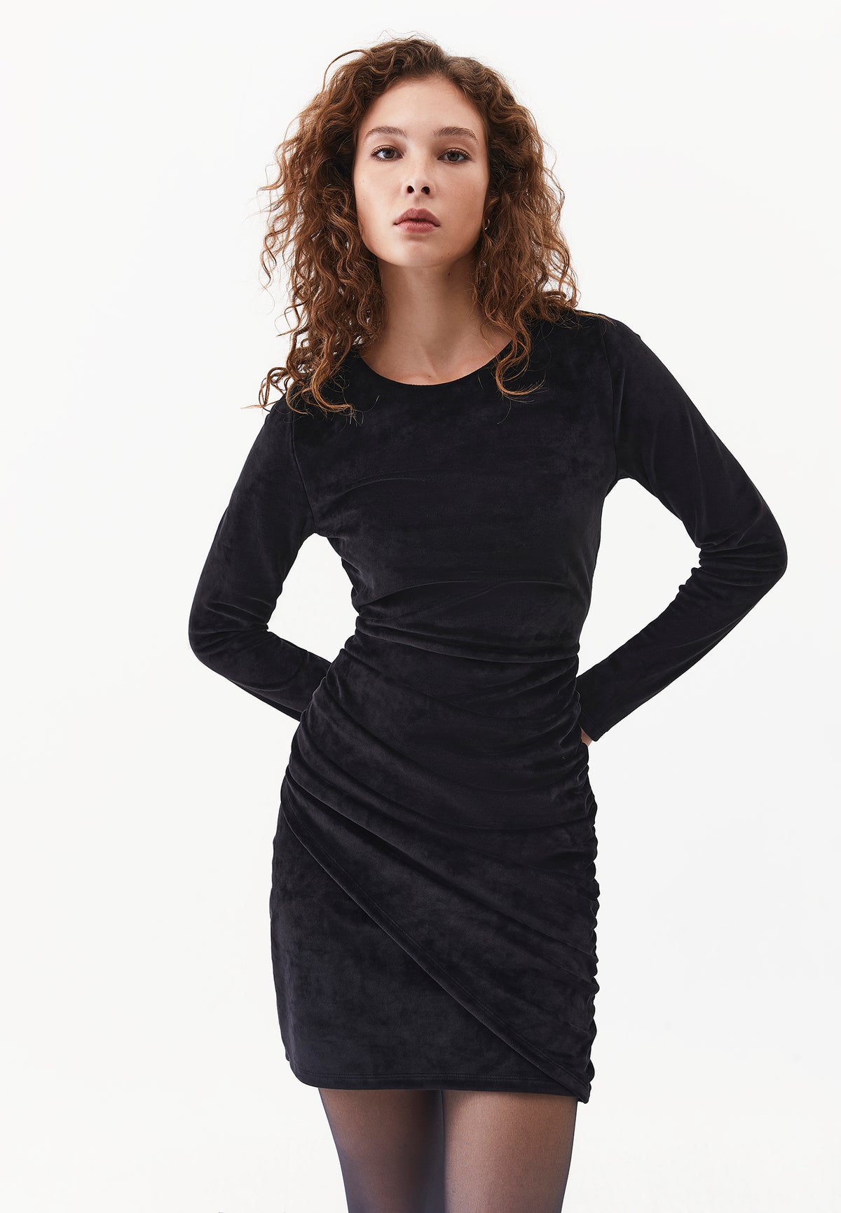 Ruched Bodycon Mini Dress - BLACK