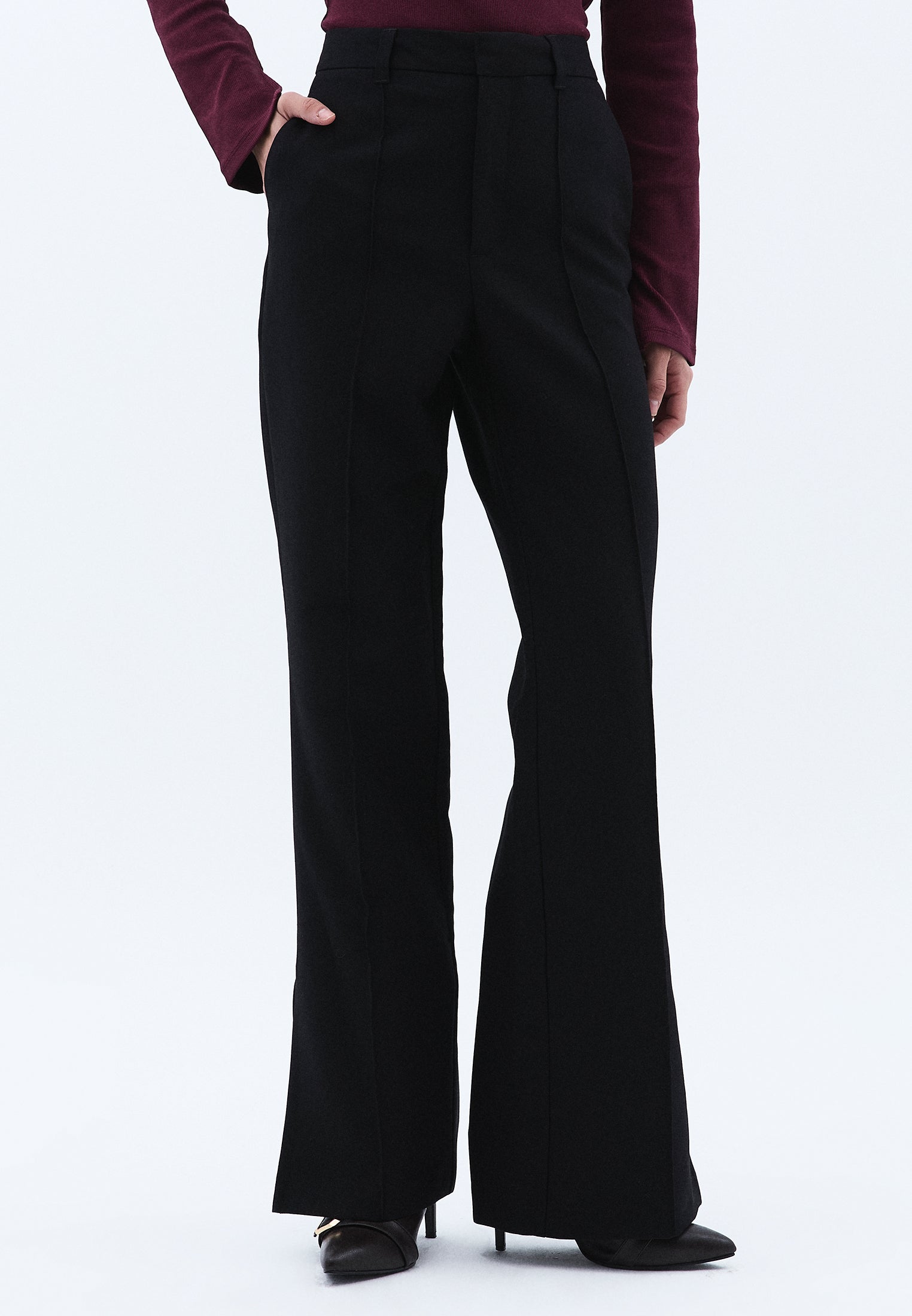 High Waist Straight Leg Pants - BLACK