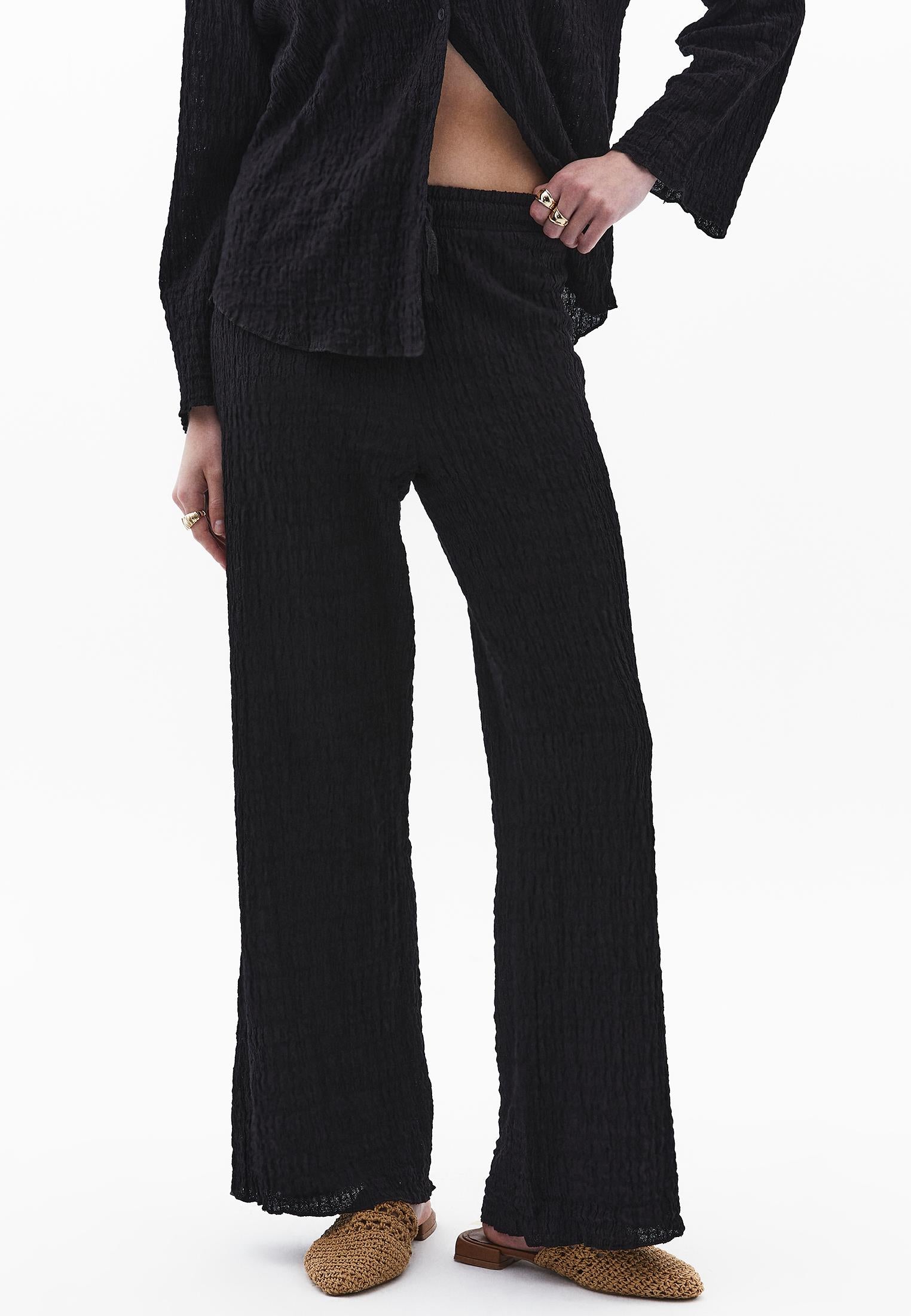 Wide Leg Cotton Pants - BLACK