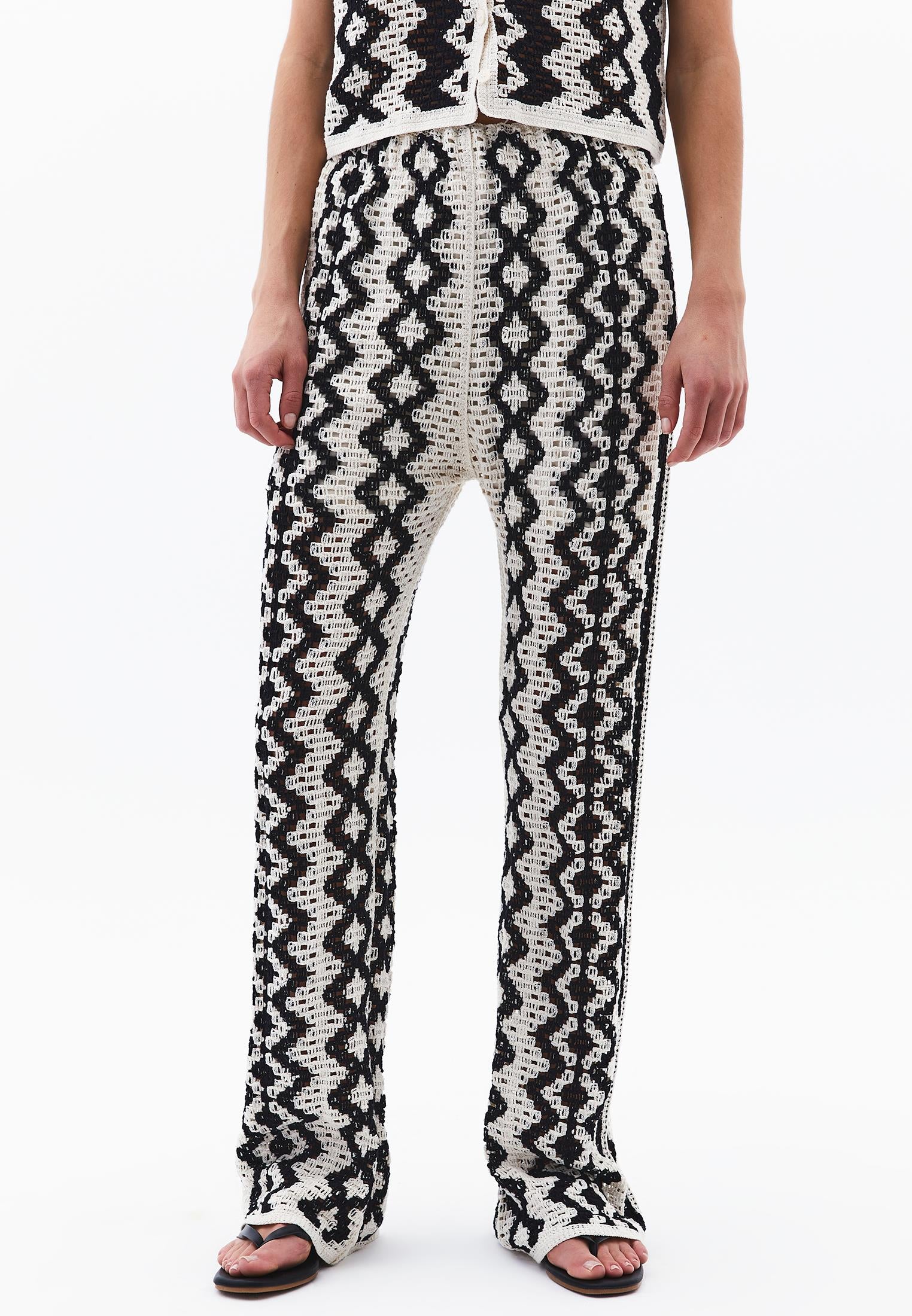 High Waist Pants - ICE MILK/BLACK