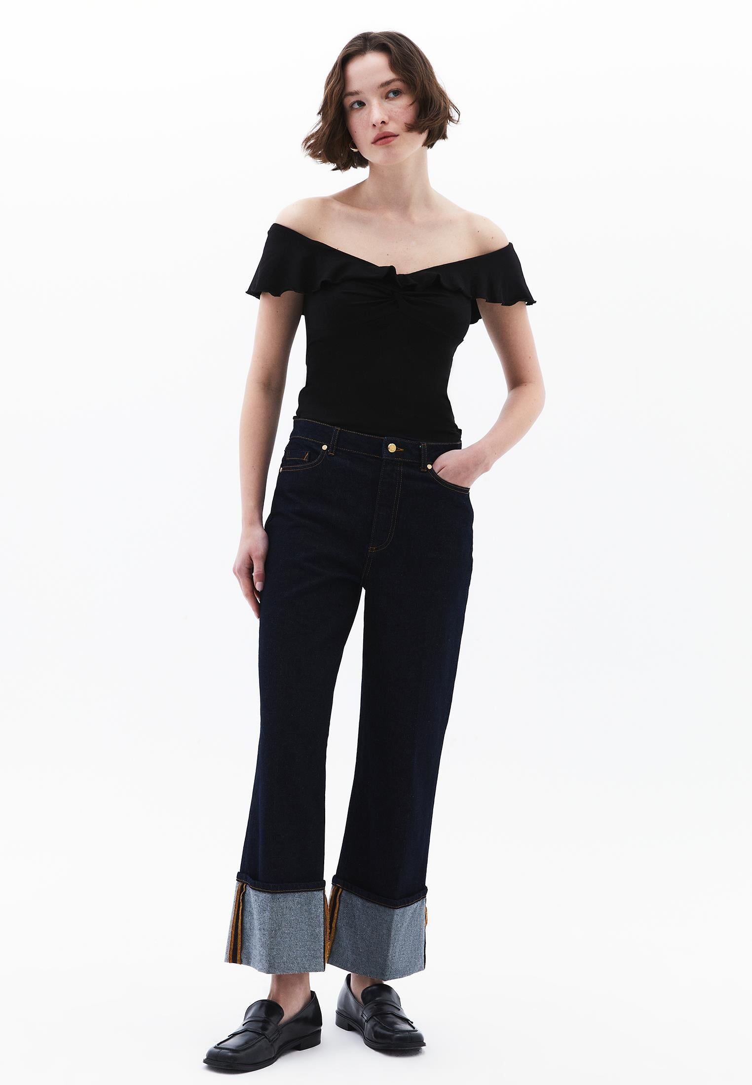 Off Shoulder Modal Blouse - BLACK