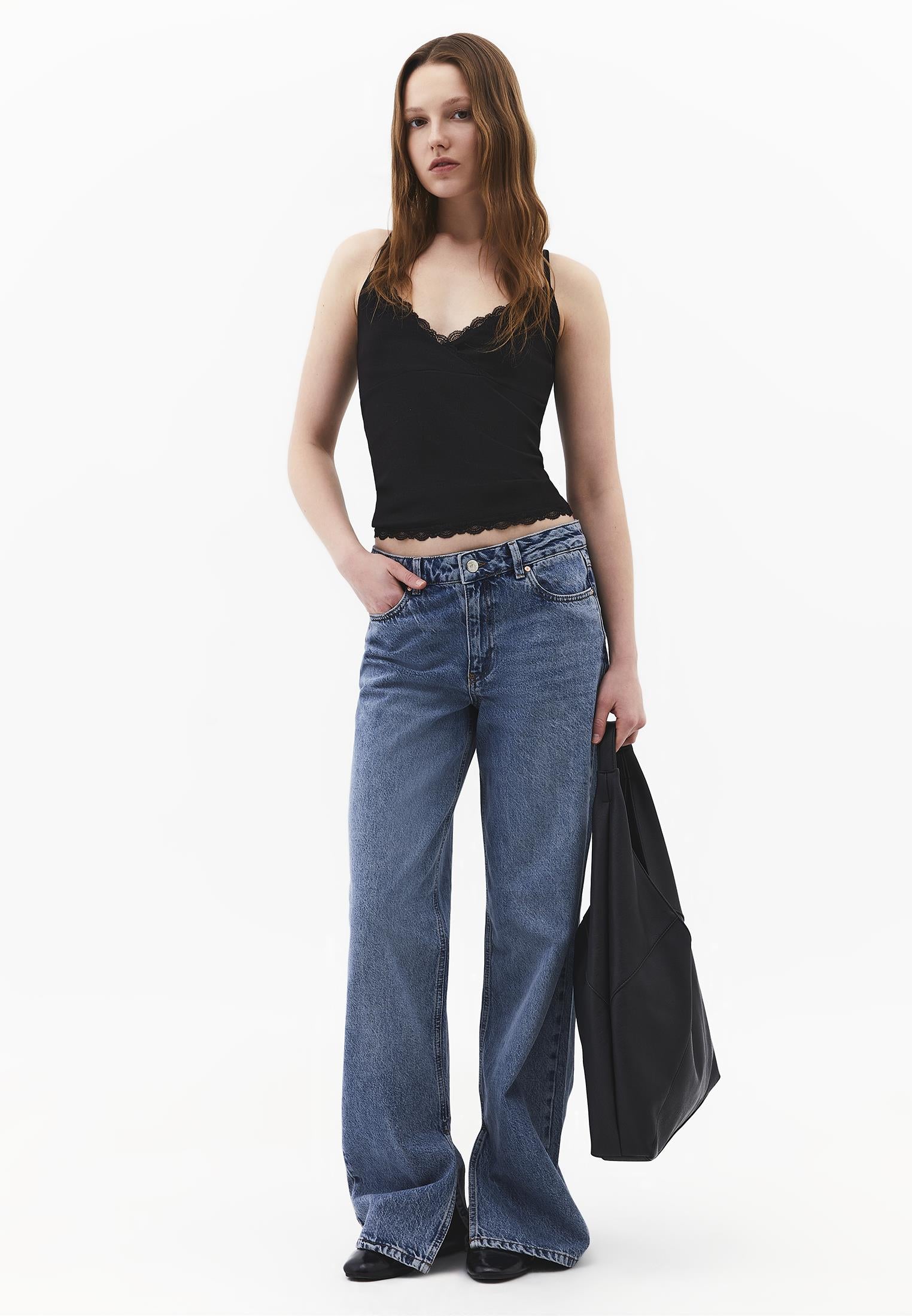 V Neck Women Tank Top - BLACK