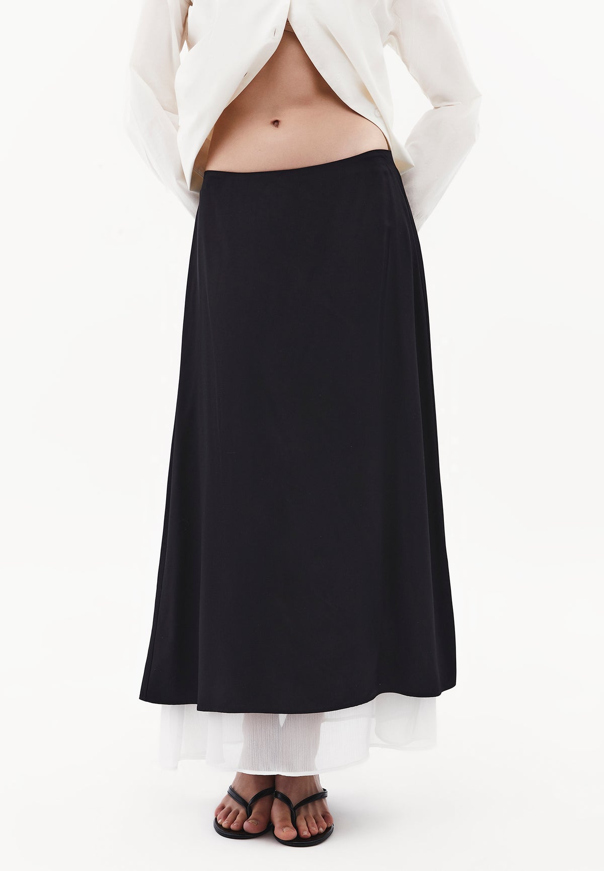 High Waist Elastic Long Skirt - BLACK