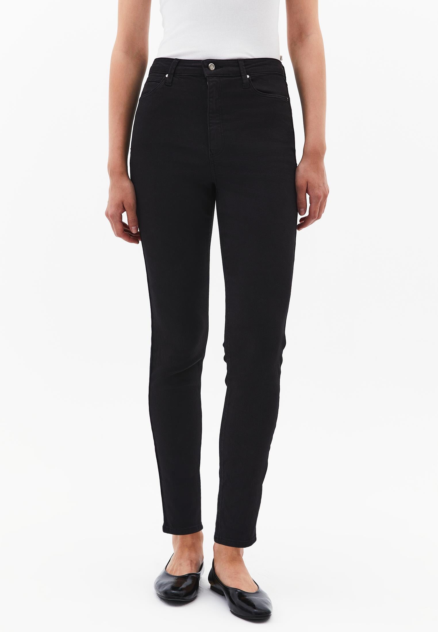 High Waist Cropped Skinny Pants - BLACK