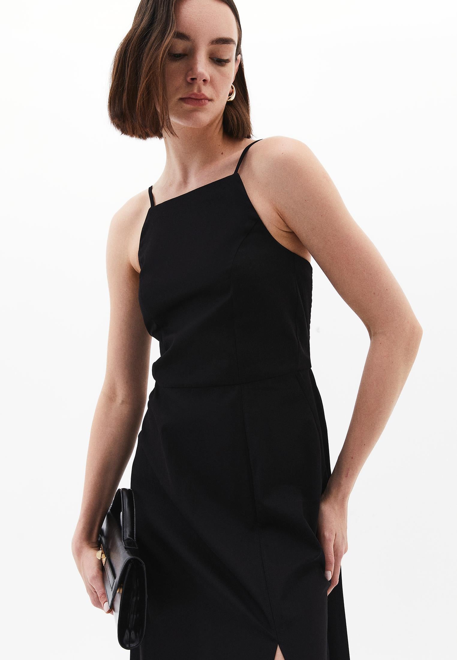 Strappy Halter Neck Long Dress - BLACK