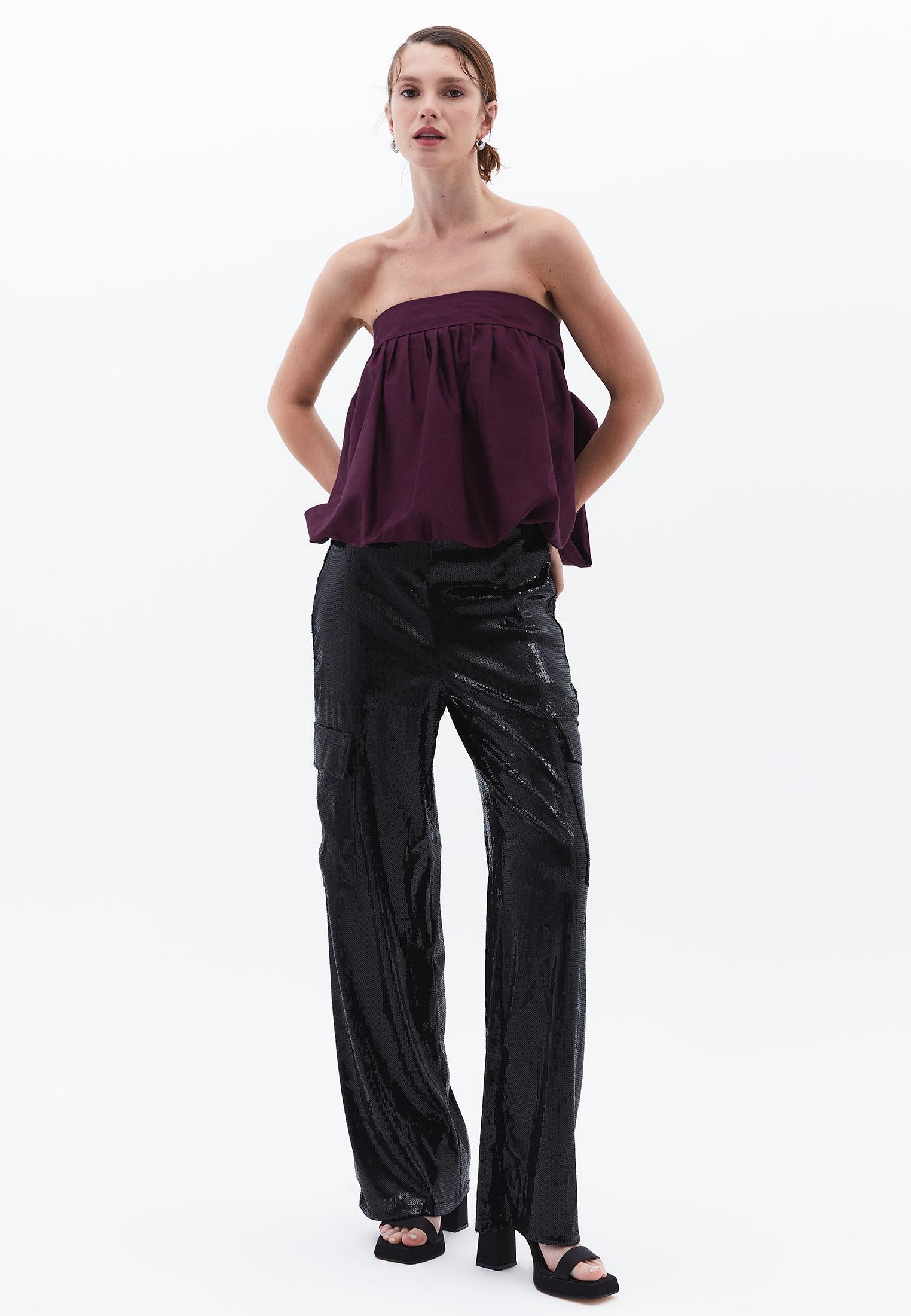 High Waist Cargo Wide Leg Pants - BLACK