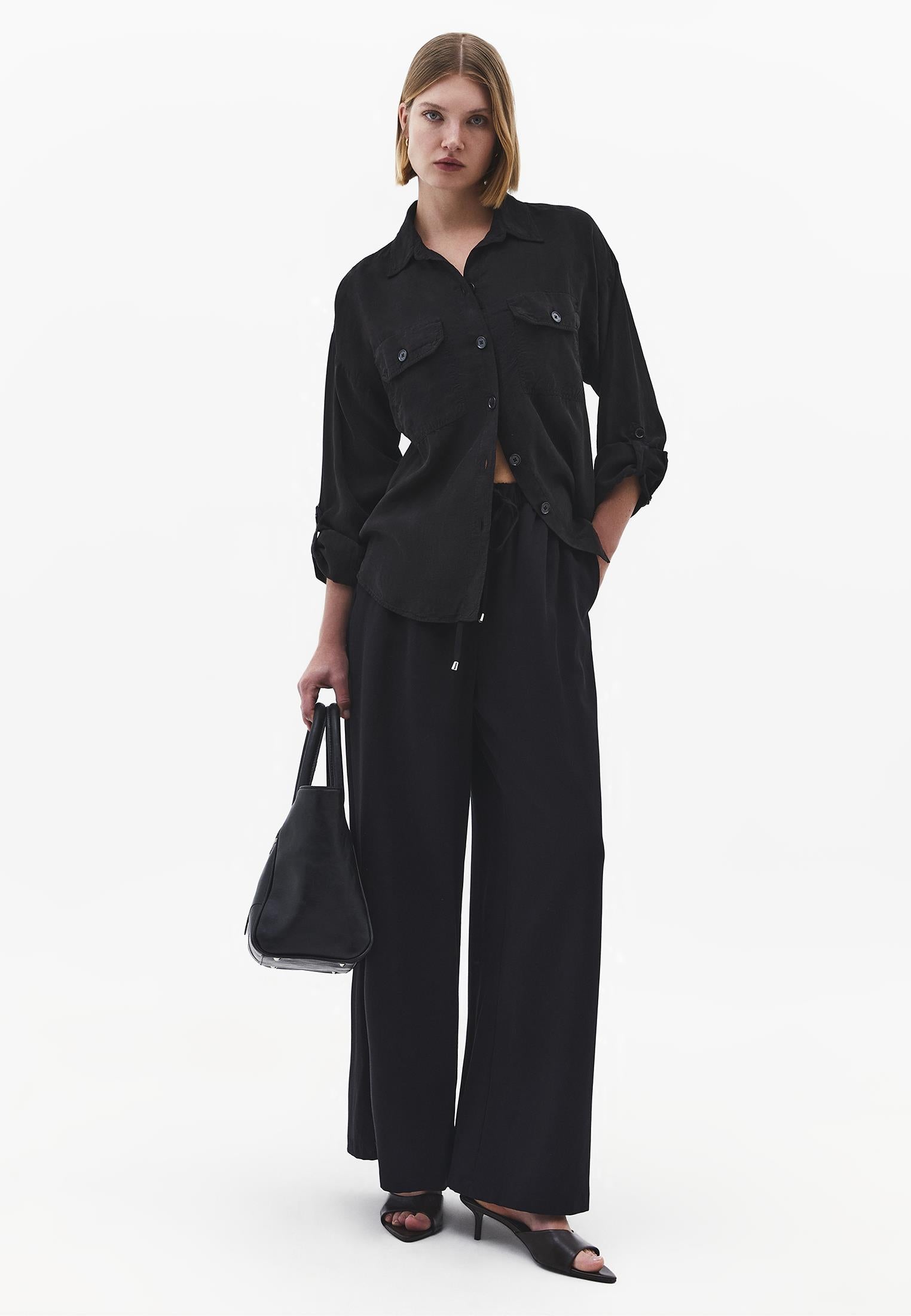 Oversize Pocketed Shirt - BLACK