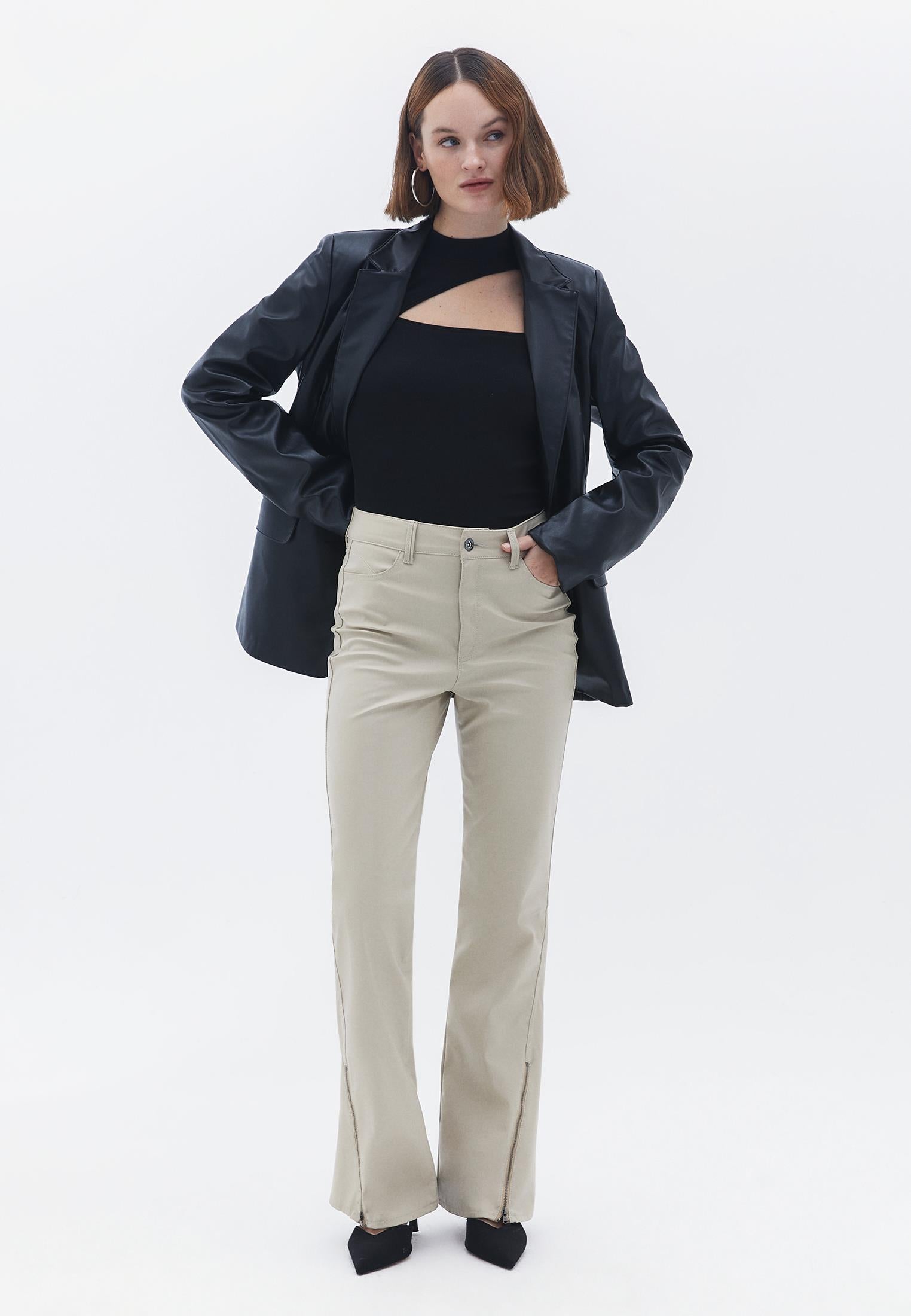 High Neck Long Sleeve Bodycon T-Shirt - BLACK