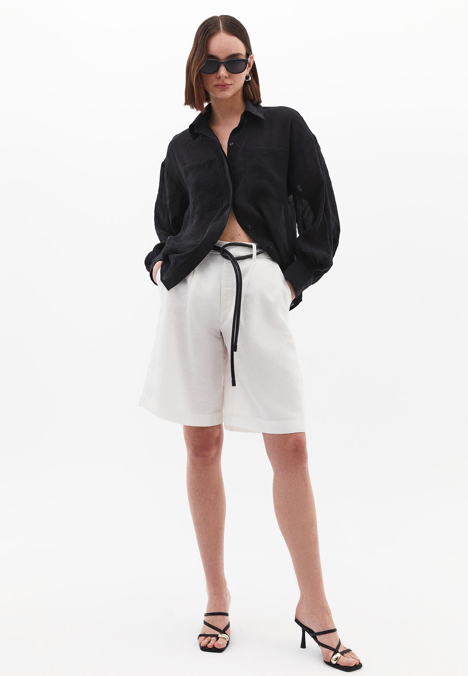Loose Fit Long Sleeve Buttoned Shirt - BLACK