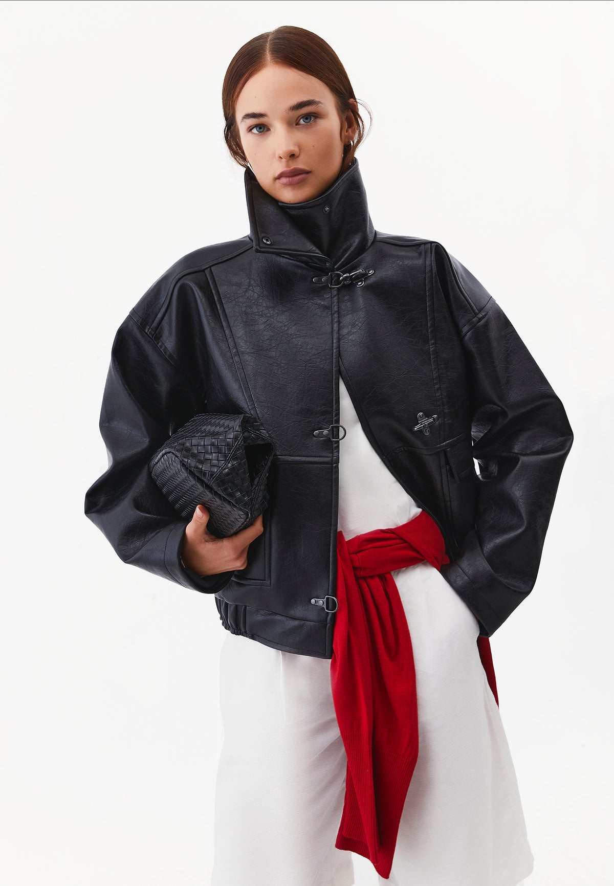 High Collar Pocket Detail Jacket - BLACK