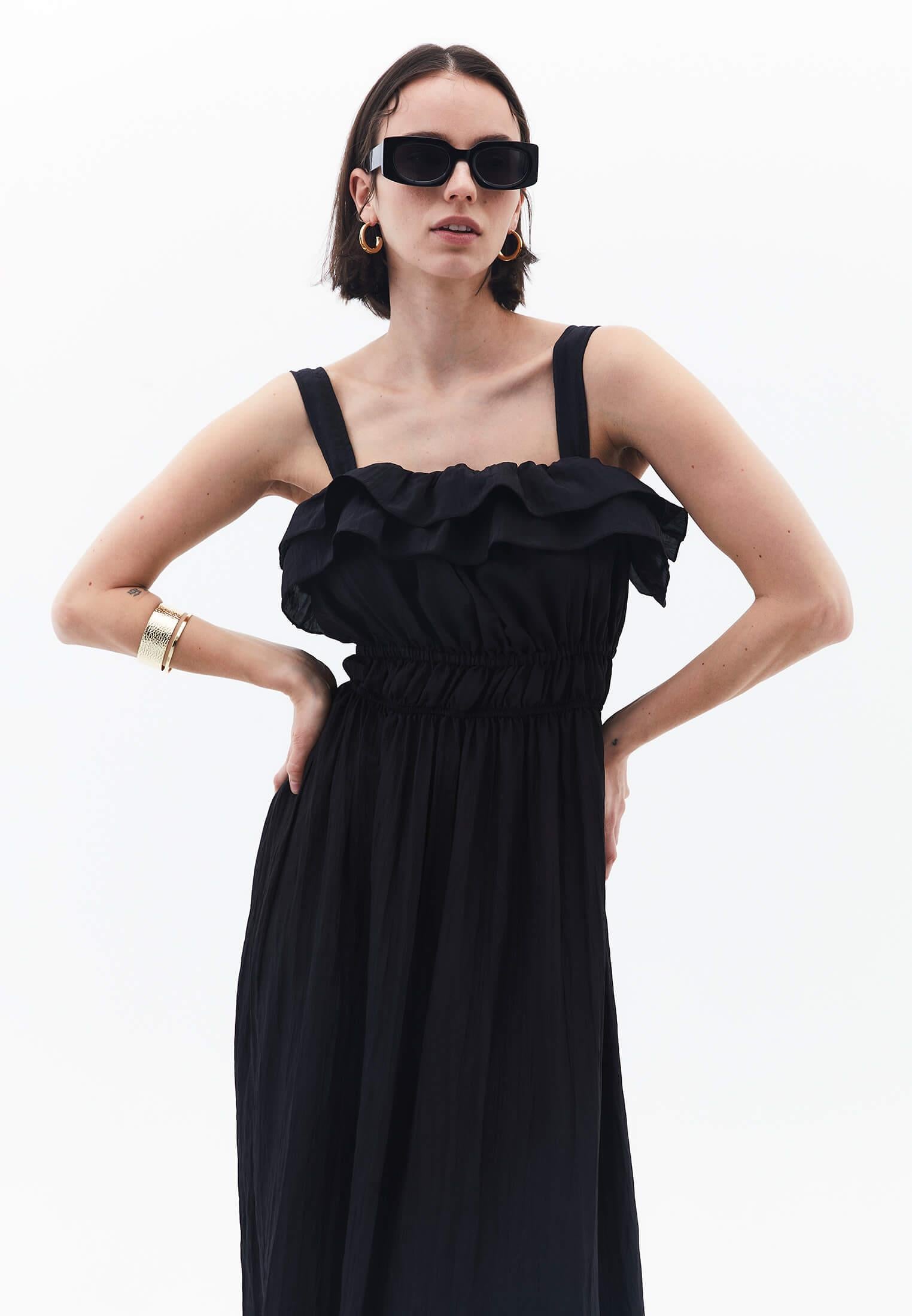 Wrinkled Look Dress - BLACK