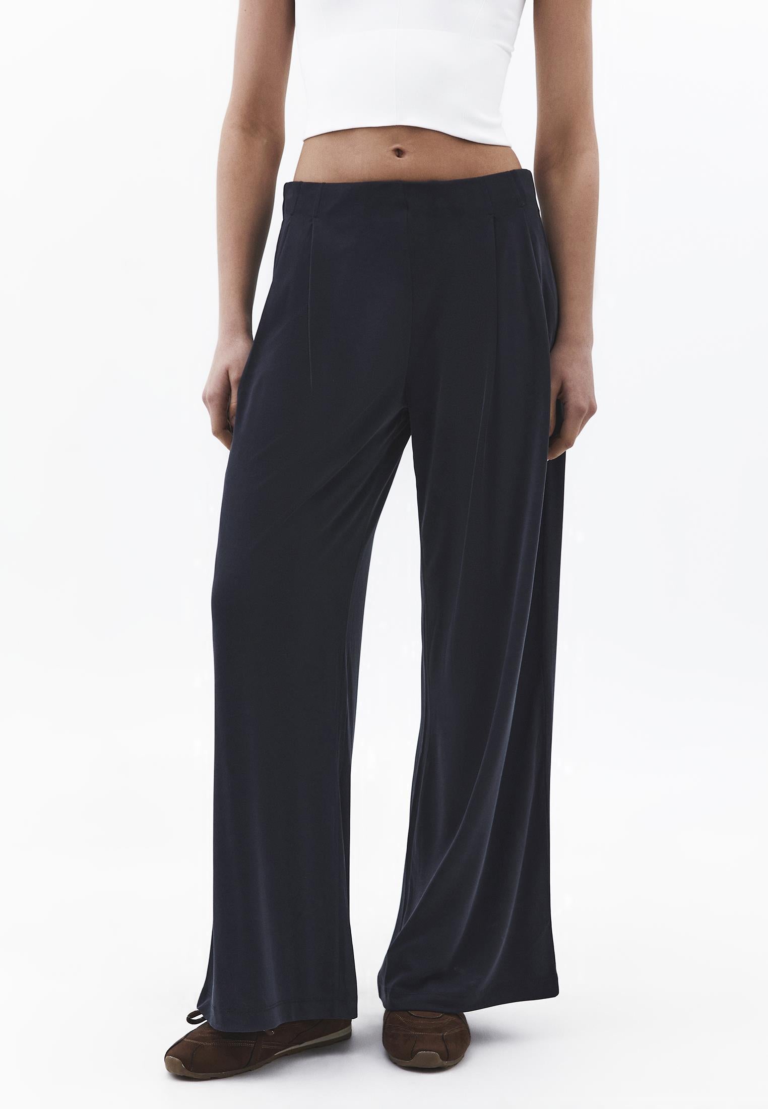 Wide Leg Elastic Waist Pants - BLACK