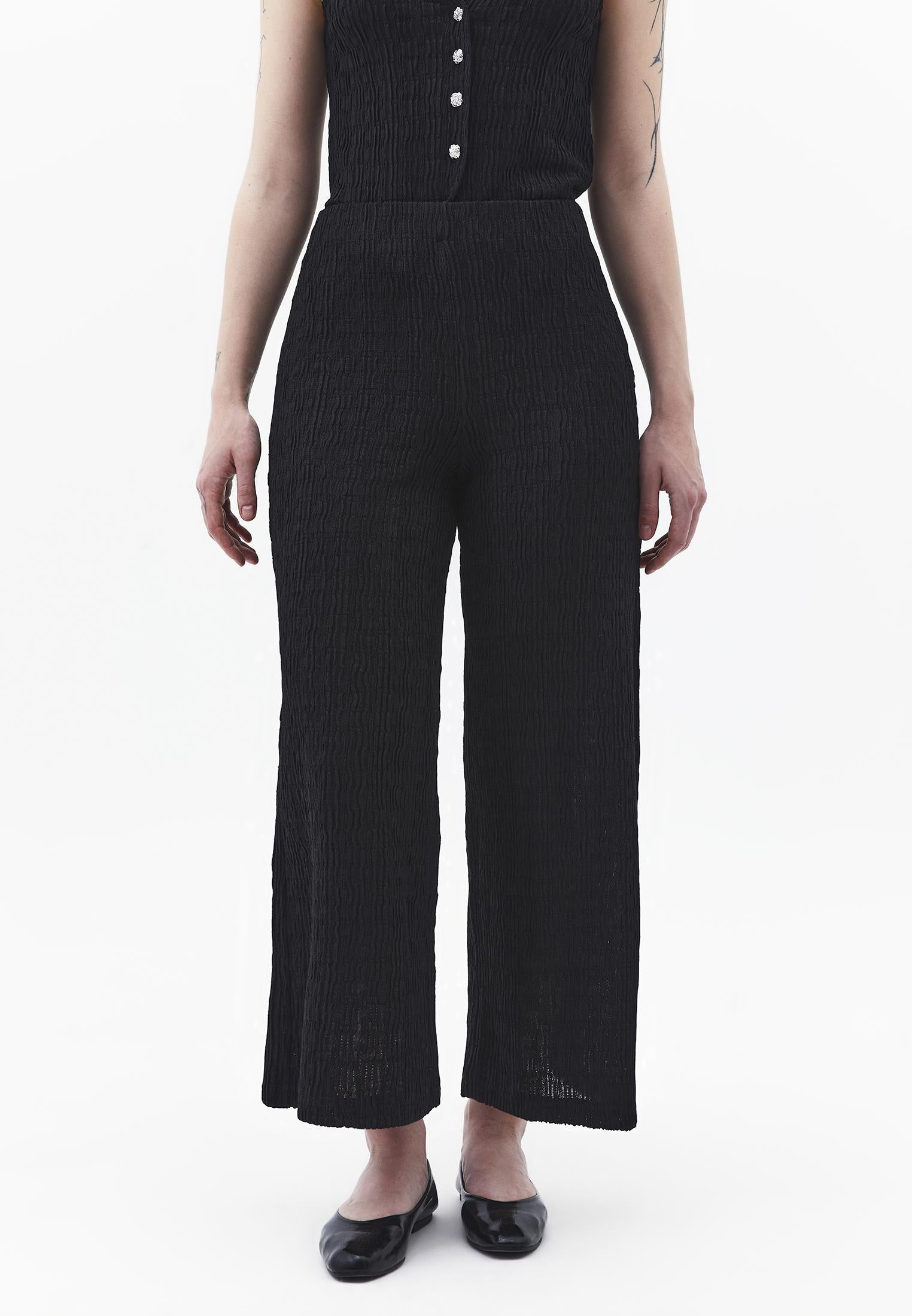 Wide Leg Midi Culotte Pants - BLACK