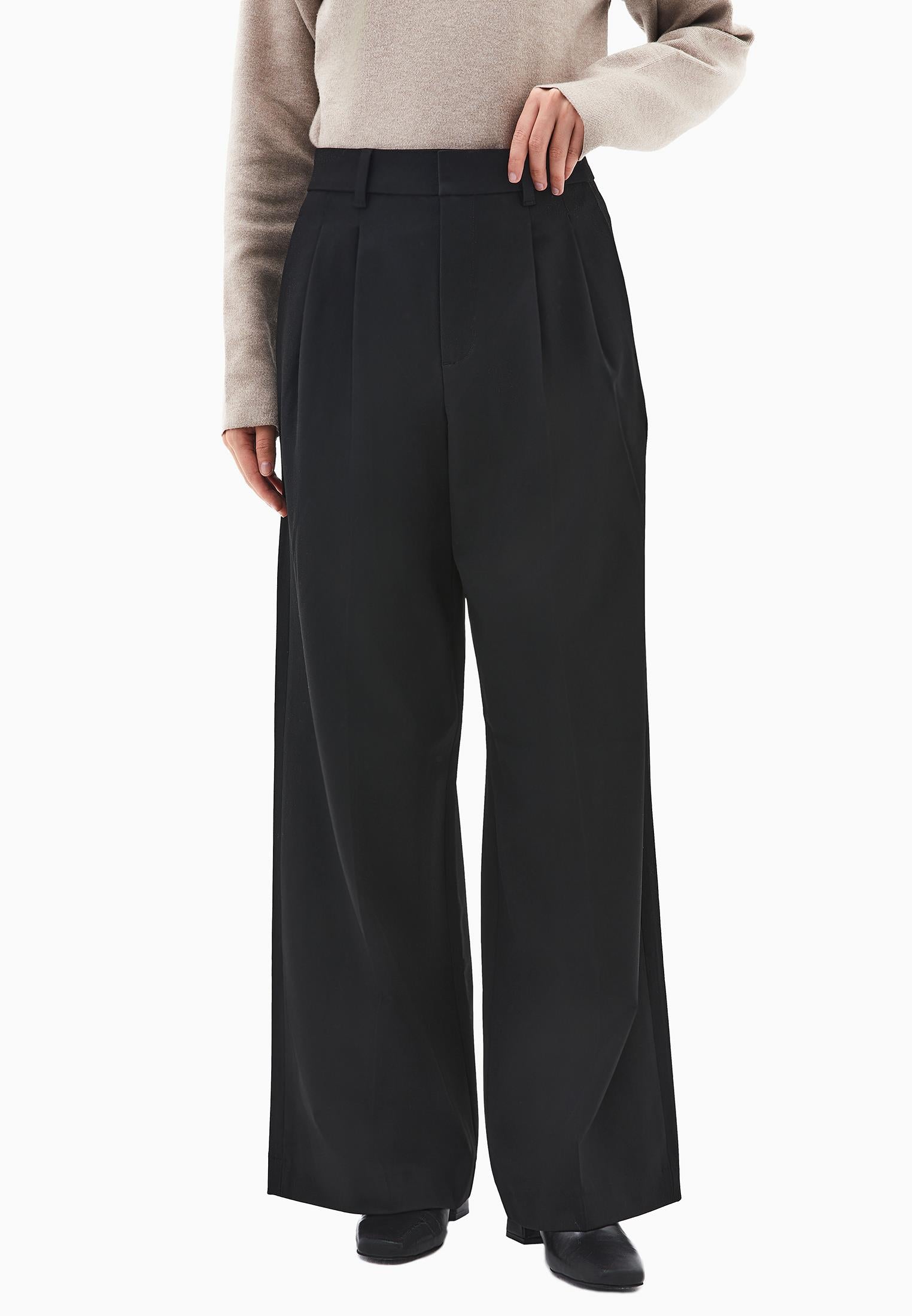 High Waist Wide Leg Pleated Pants - BLACK