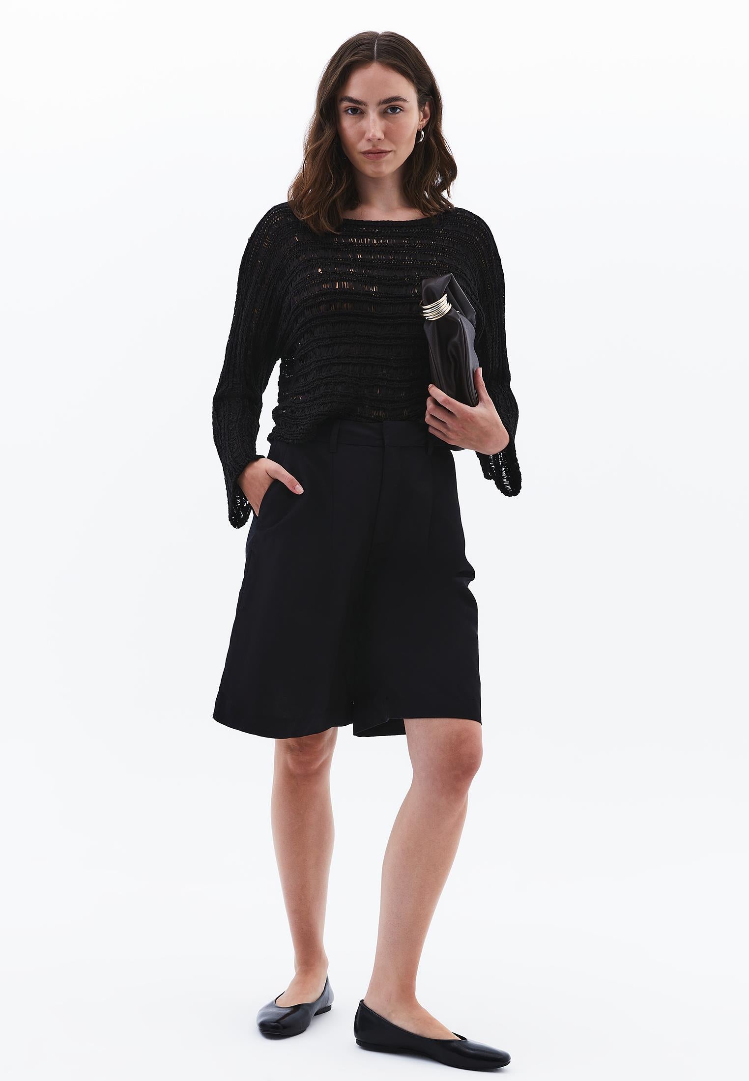 Ajour Standard Boat Neck Knit Sweater - BLACK