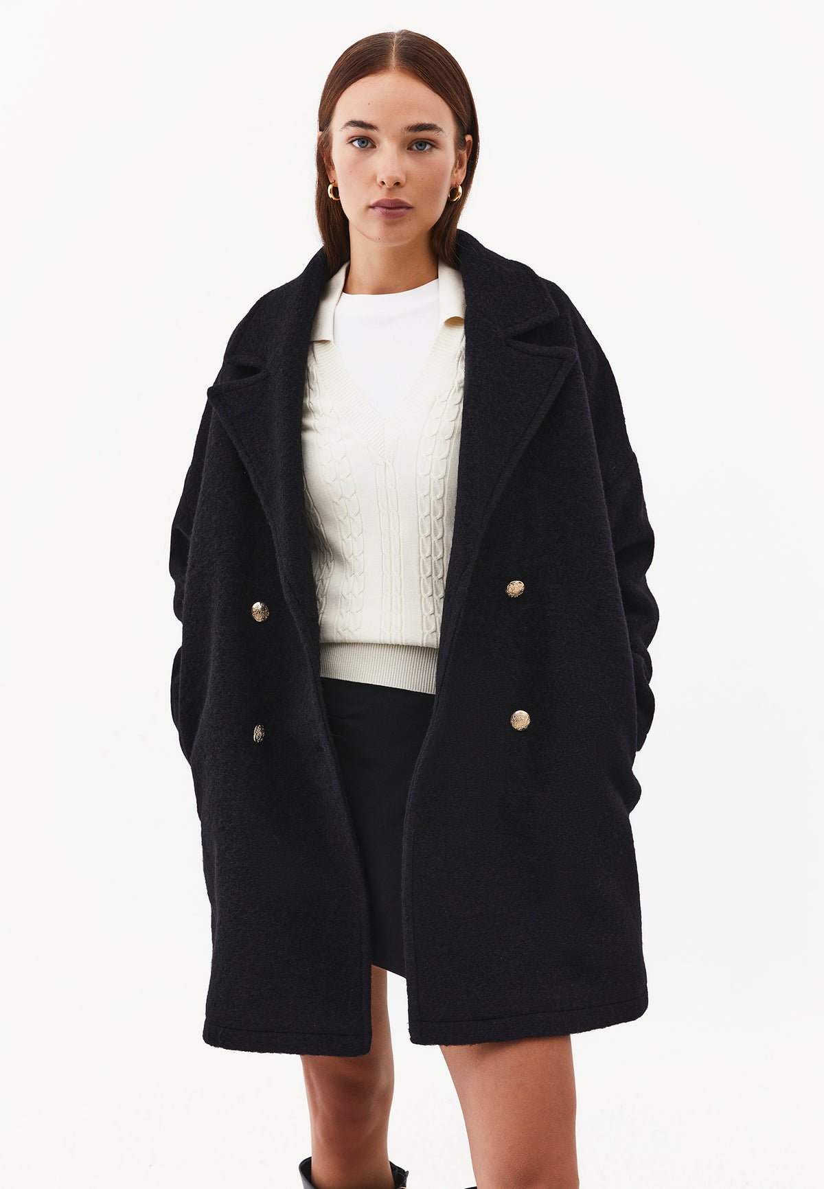 Wrap Long Coat - BLACK