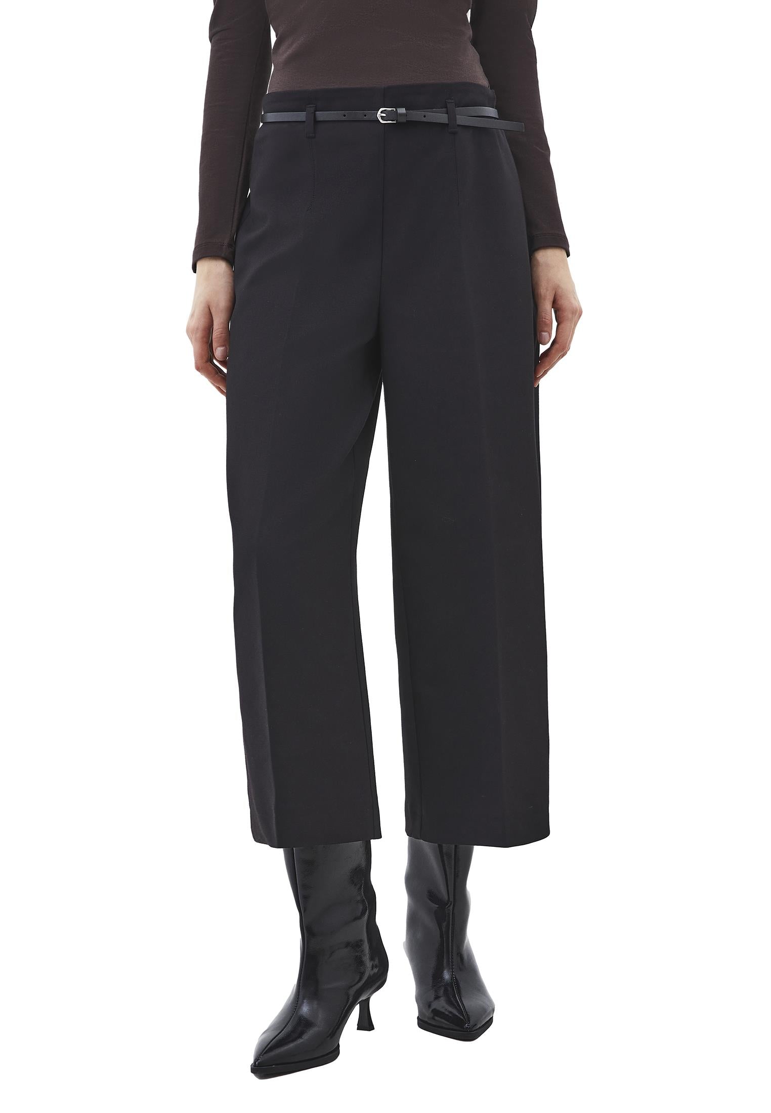 Ultra High Waist Belted Culotte Pants - BLACK