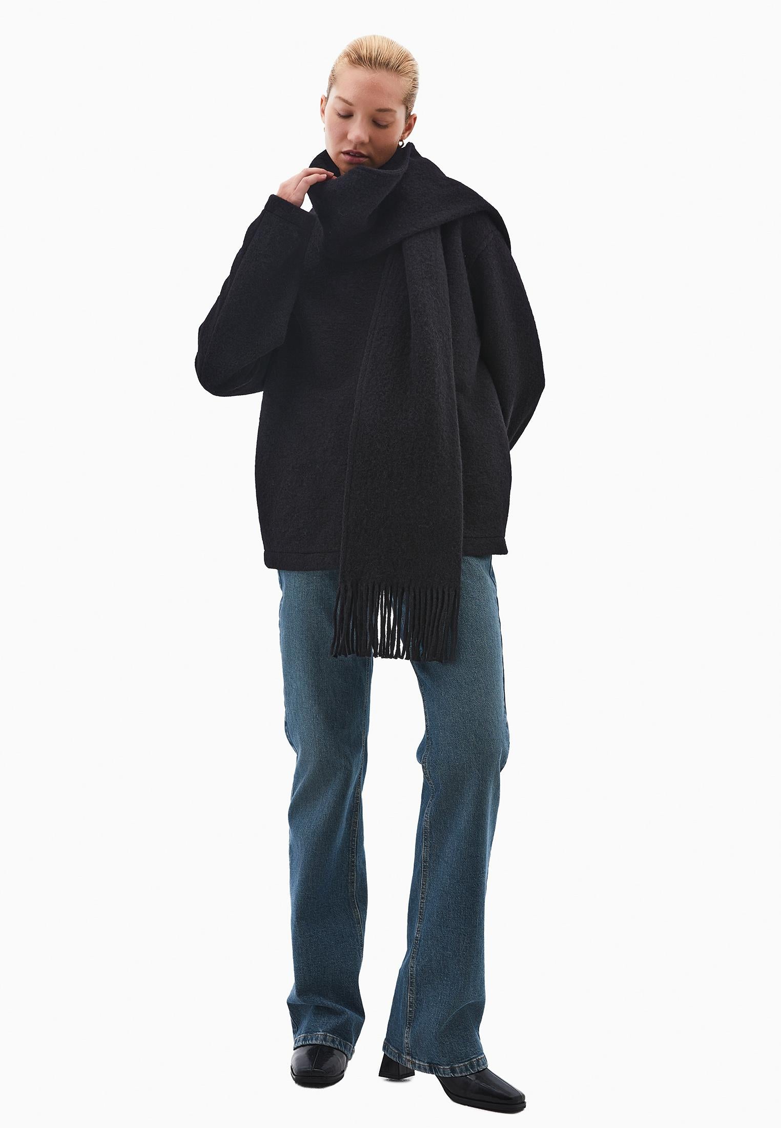 Shawl Collar Button Detailed Tunic Coat - BLACK