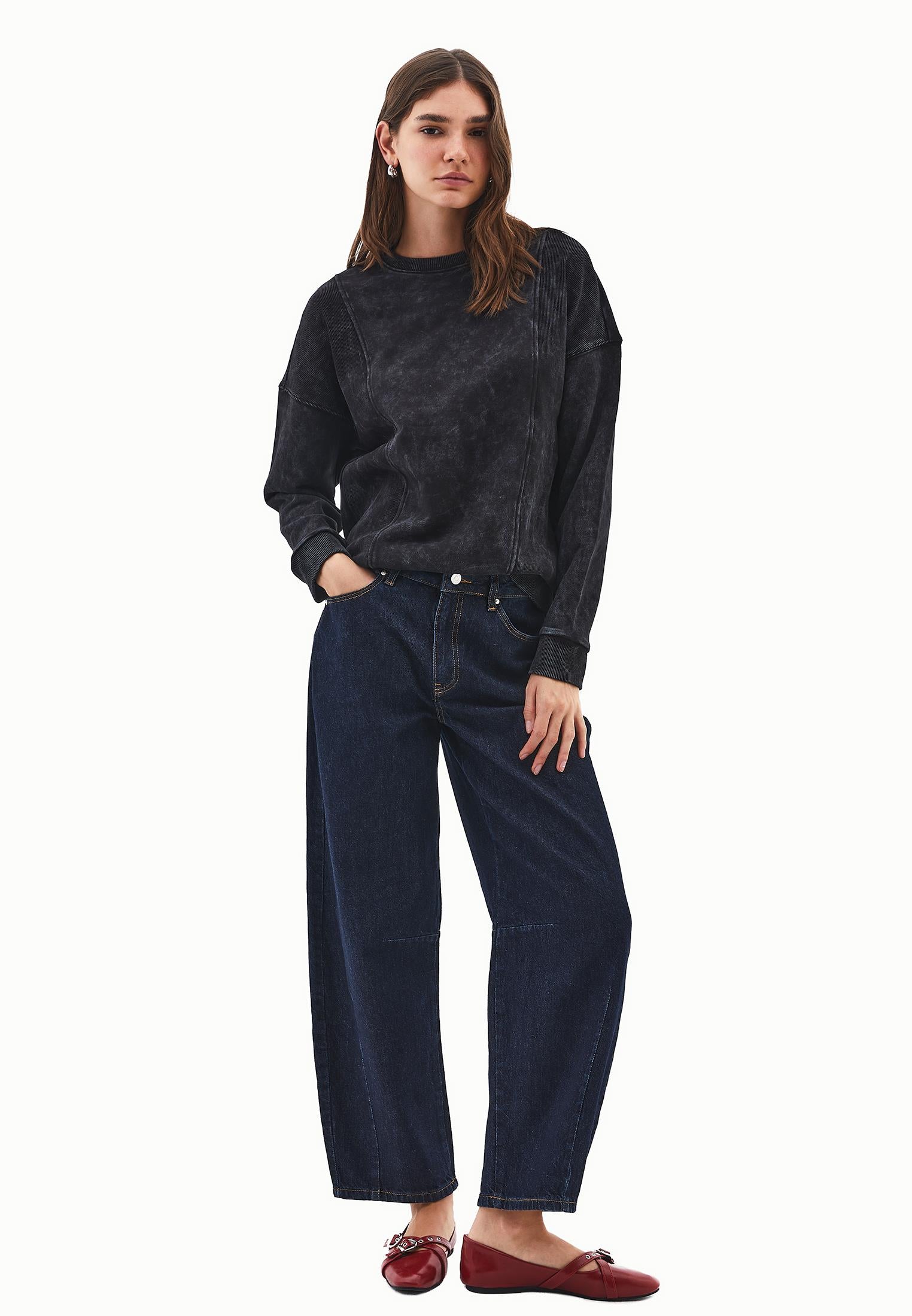 Zip Detailed Oversize Sweatshirt - BLACK