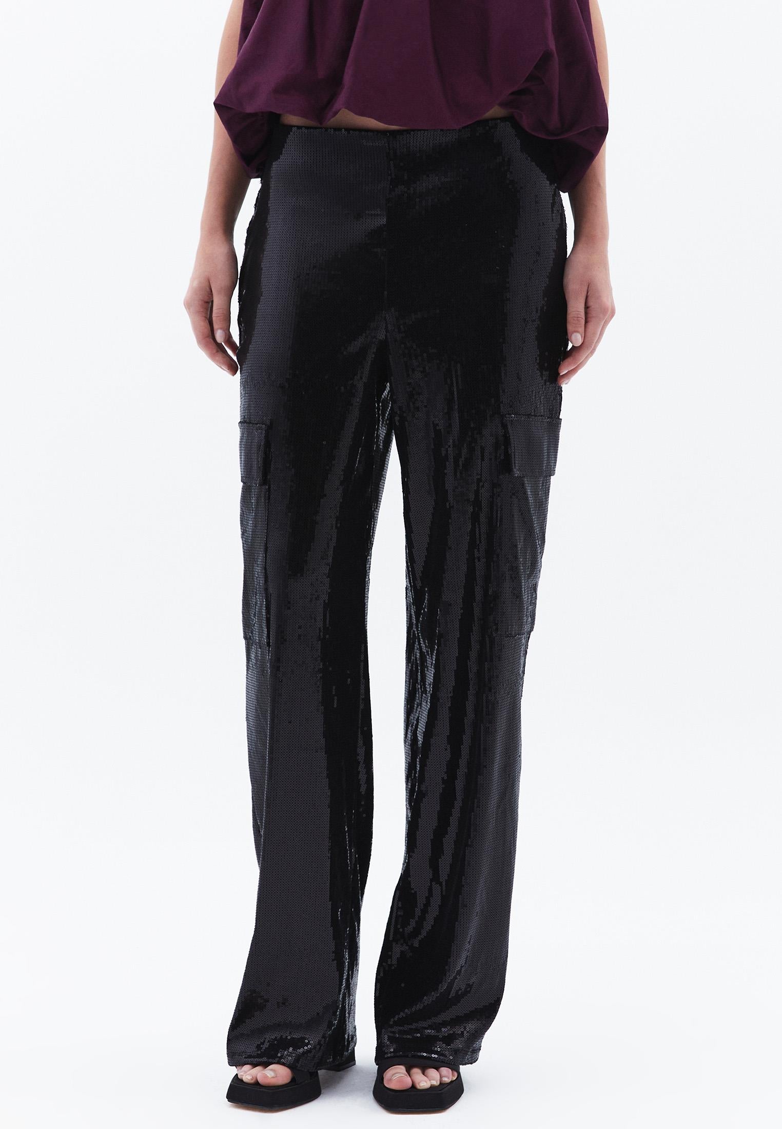 High Waist Cargo Wide Leg Pants - BLACK