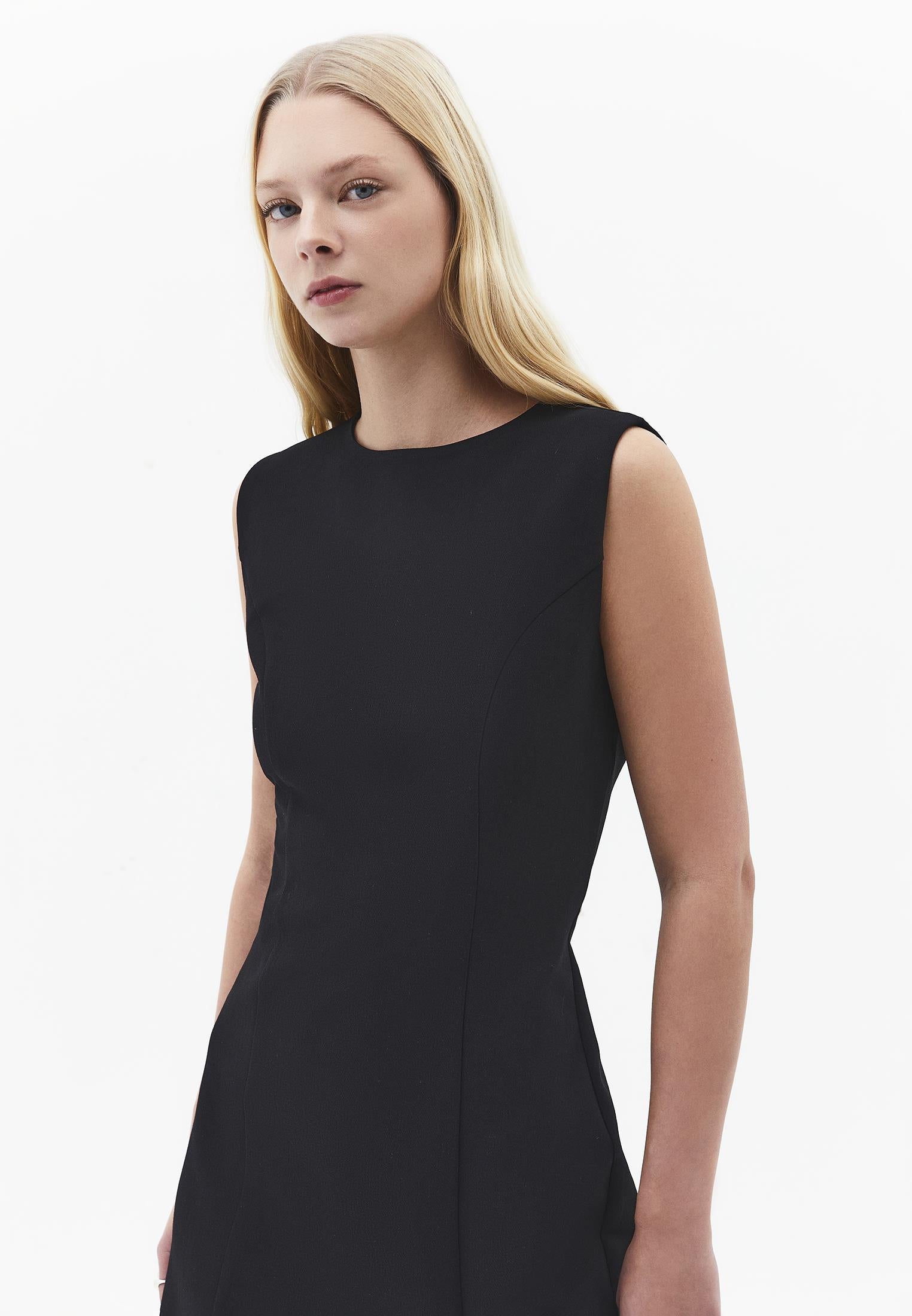 Sleeveless Dress With Slit And Round Neck - BLACK