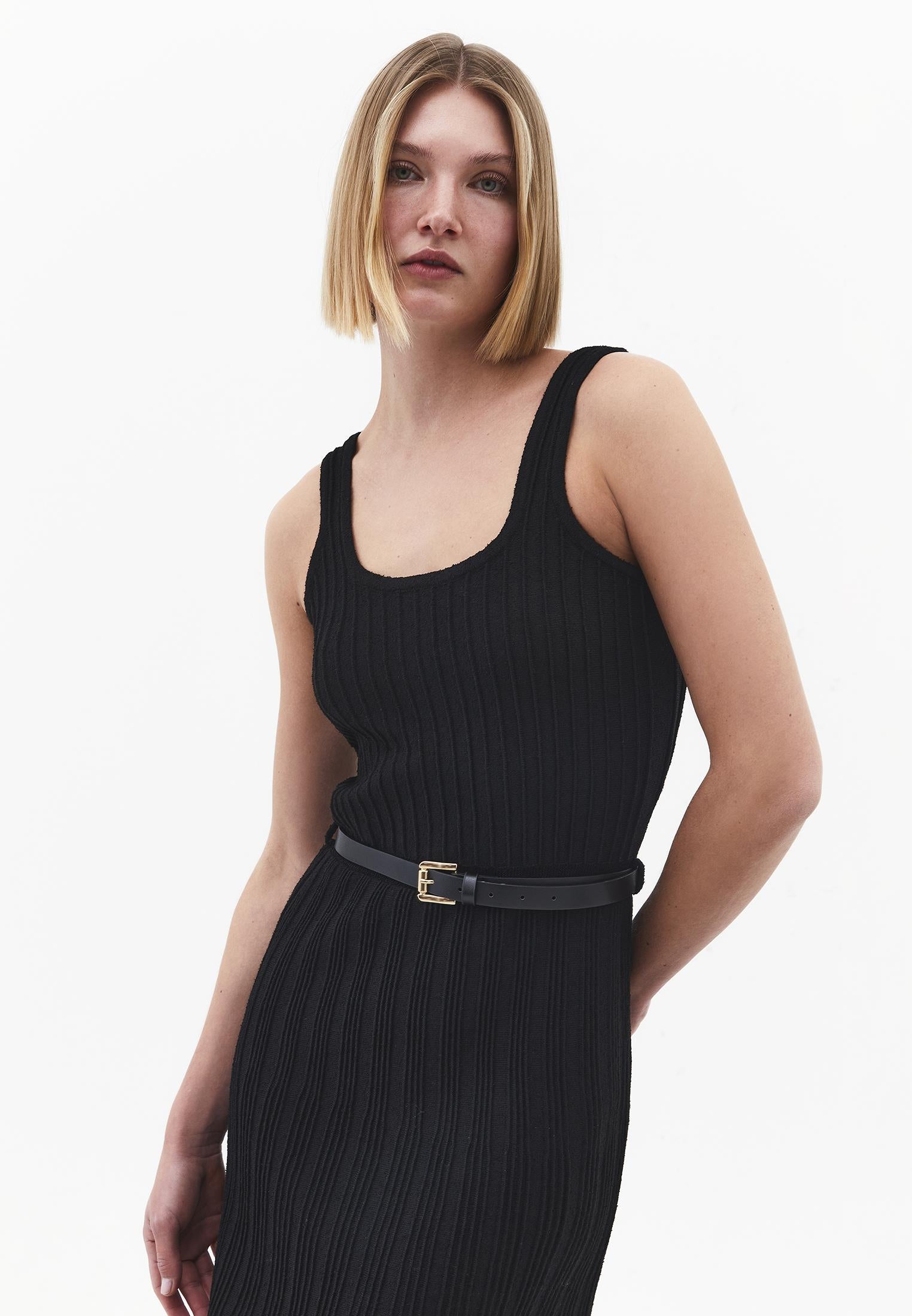 Flared A-Line Sleeveless Dress - BLACK