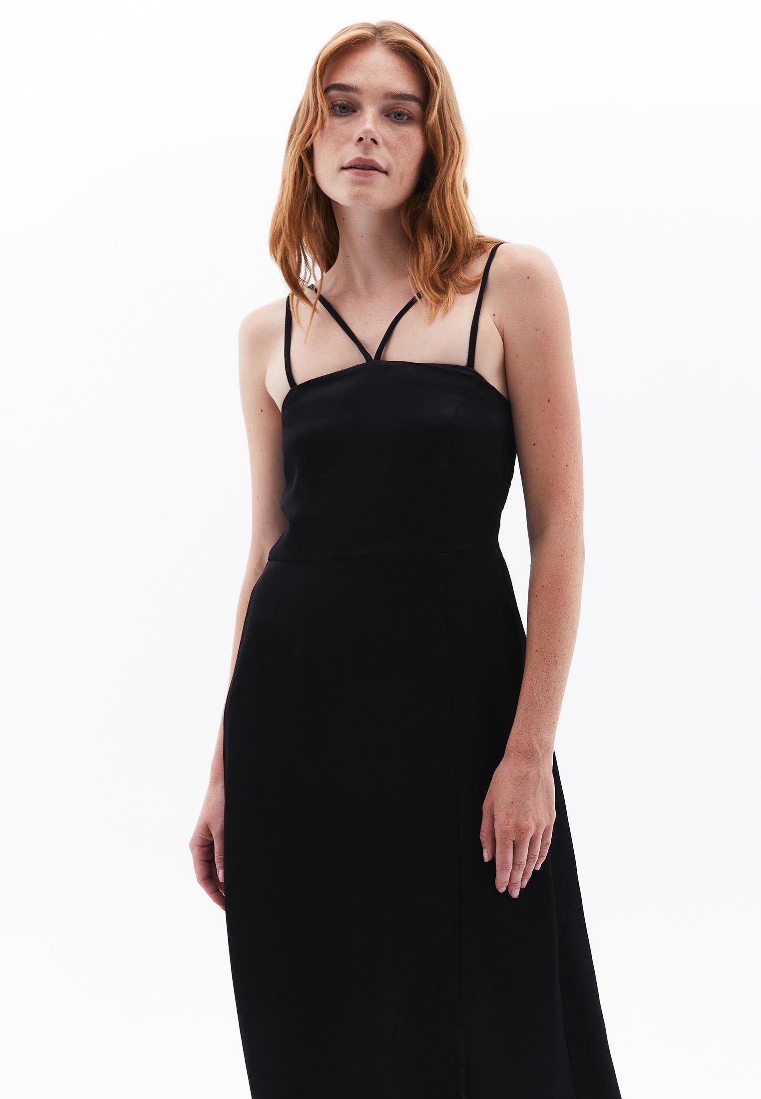Square Neck Midi Dress - BLACK