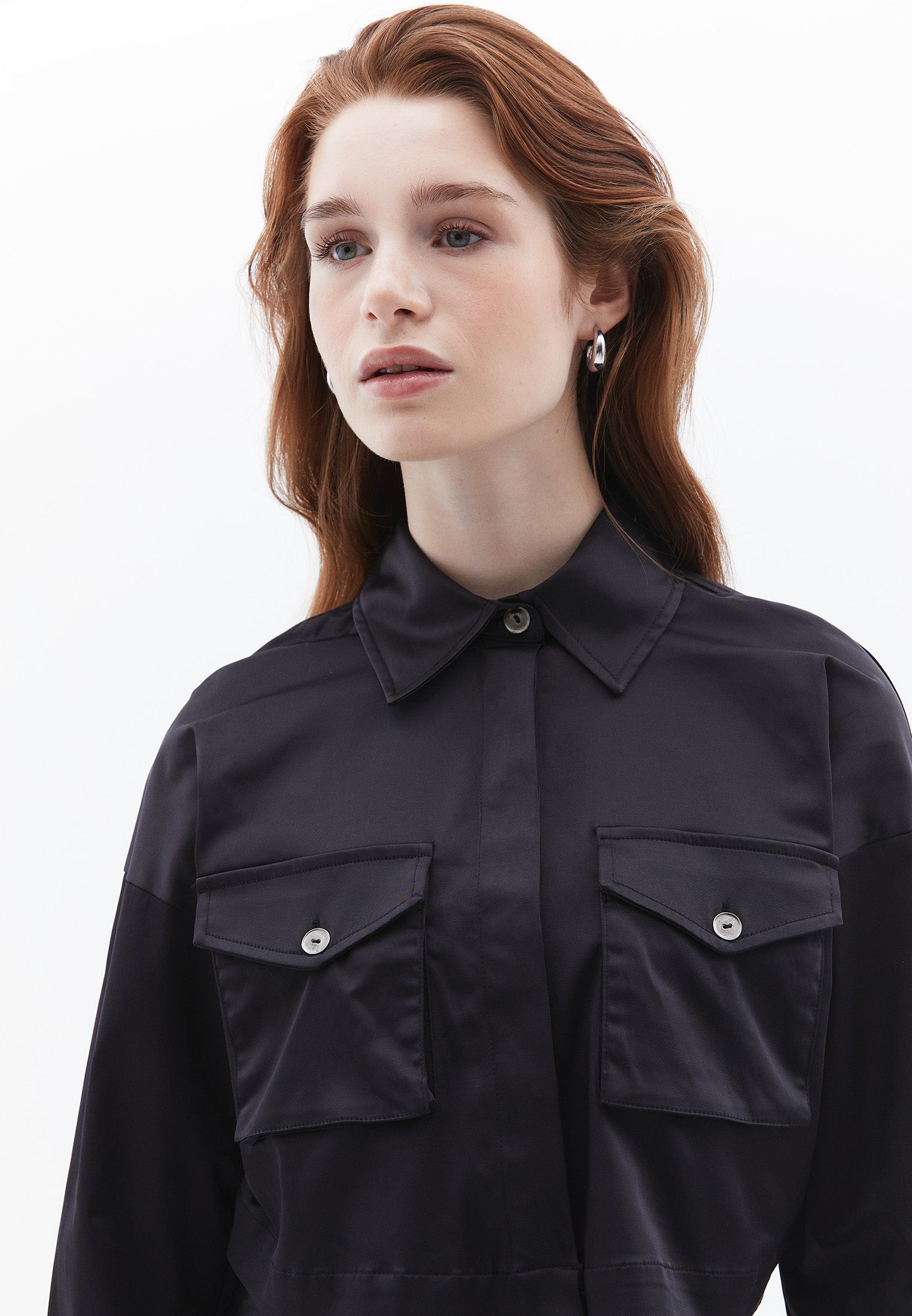 Cropped Shirt With Pocket Detail And Loose Fit - BLACK