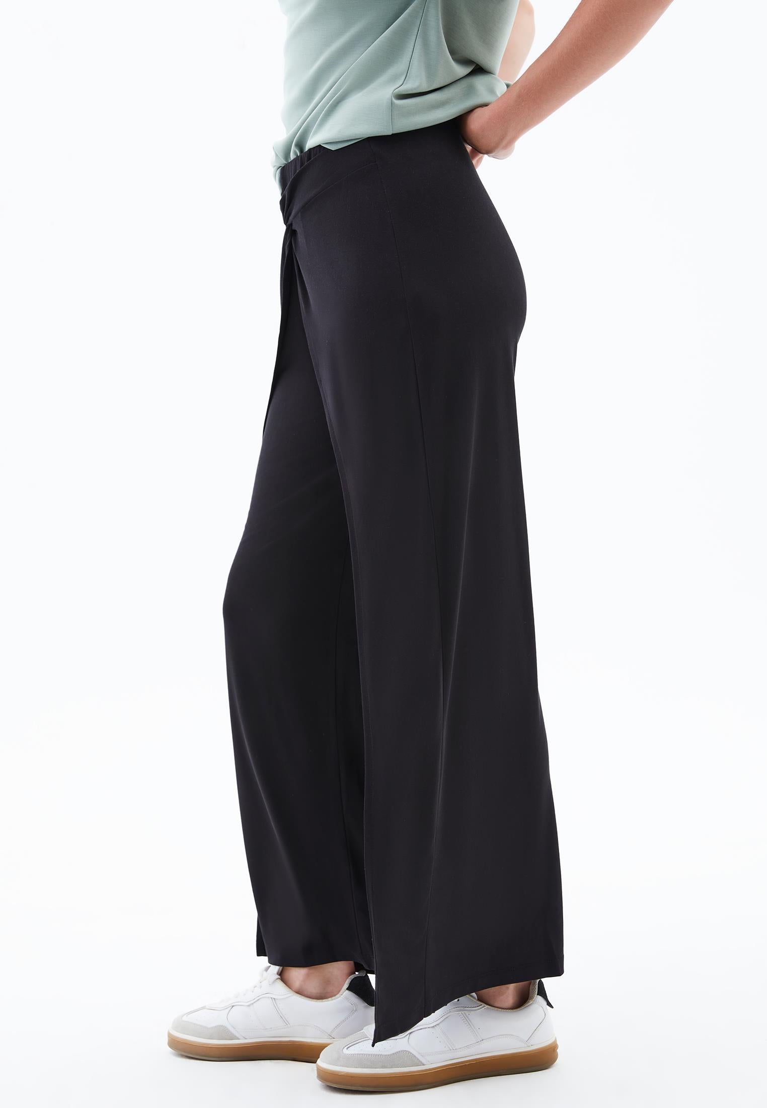Wide Leg Regular Waist Trousers - BLACK