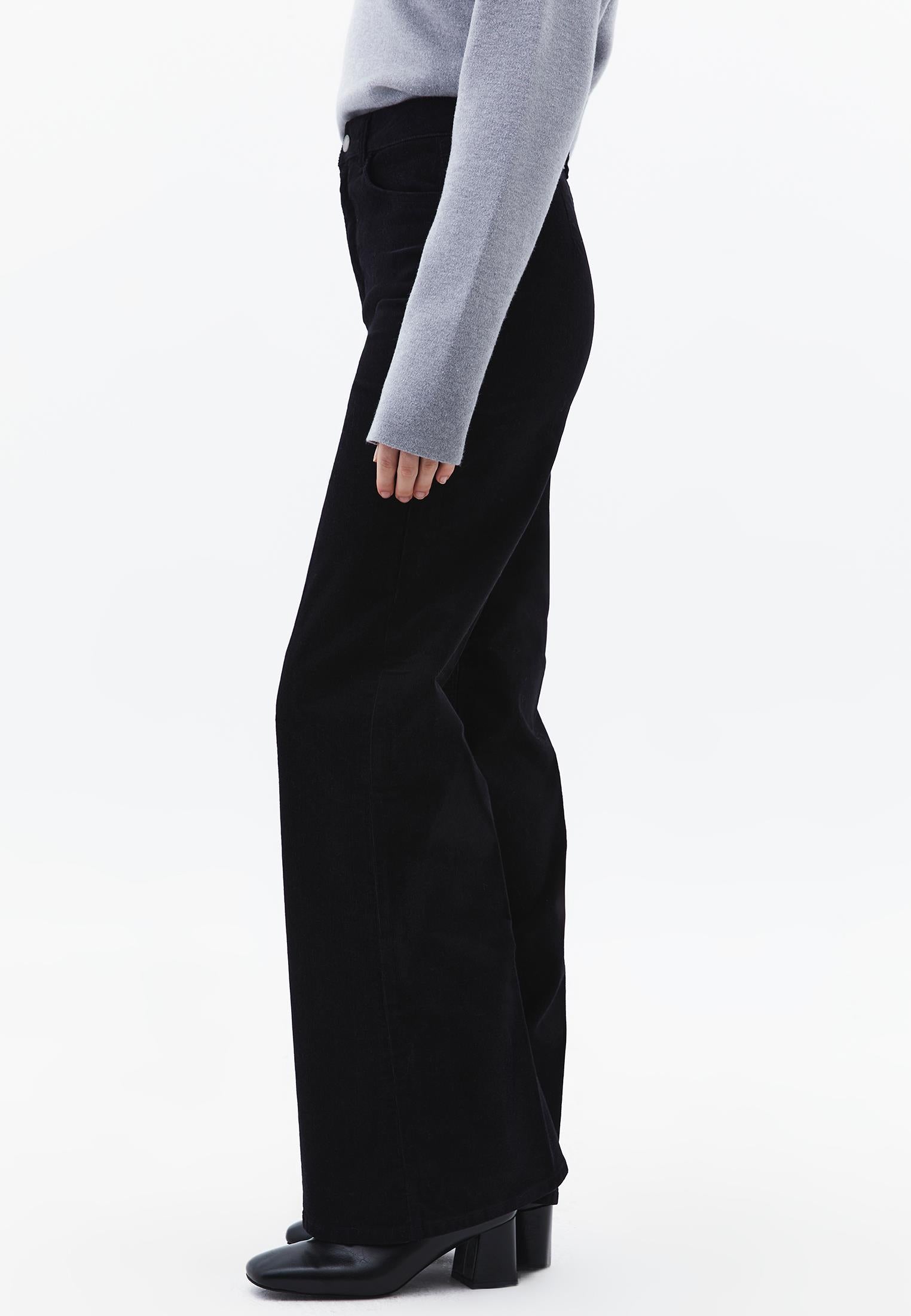 Corduroy Wide Leg Pants - BLACK