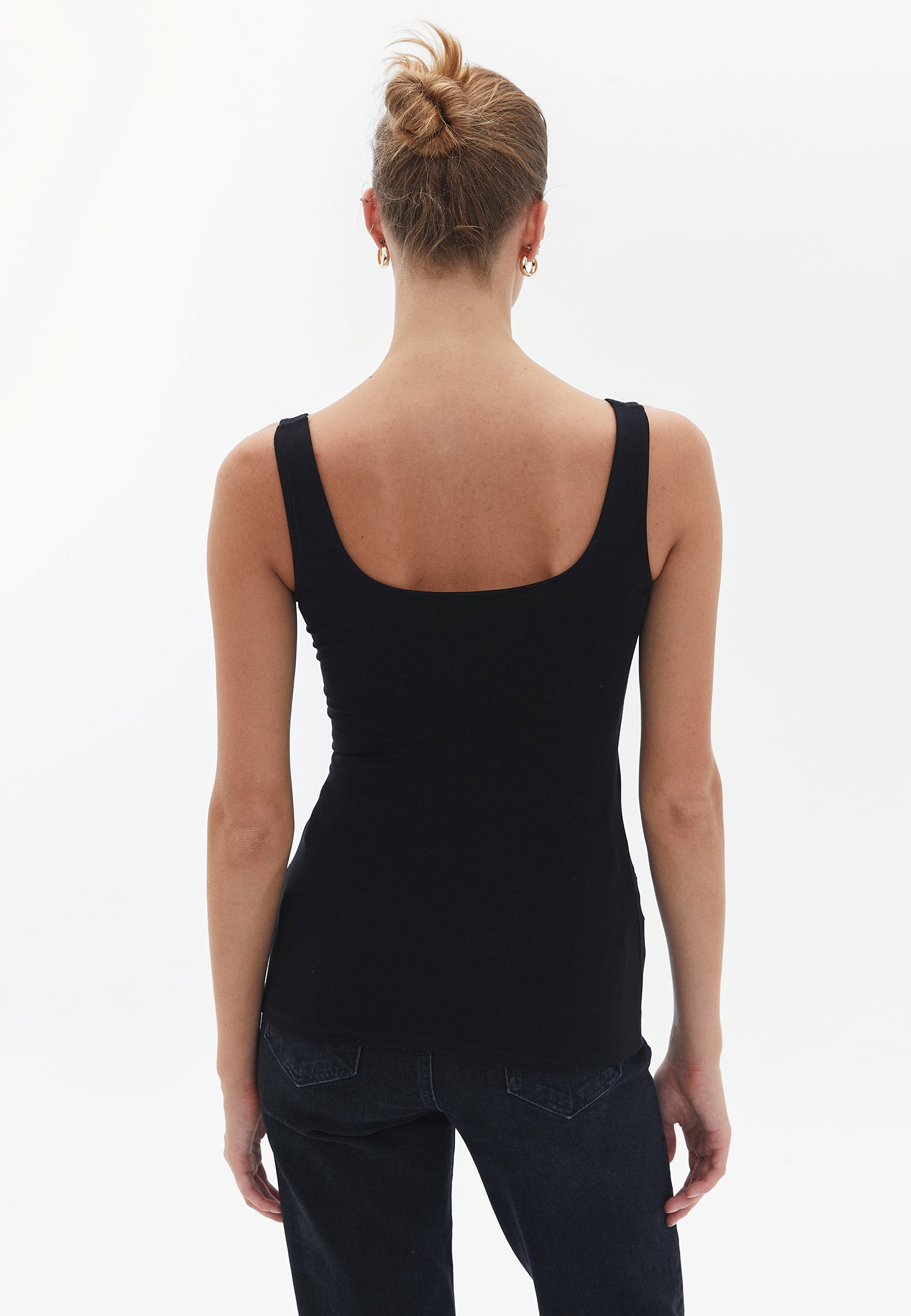 Square Neck Sleeveless Long Tank Top - BLACK