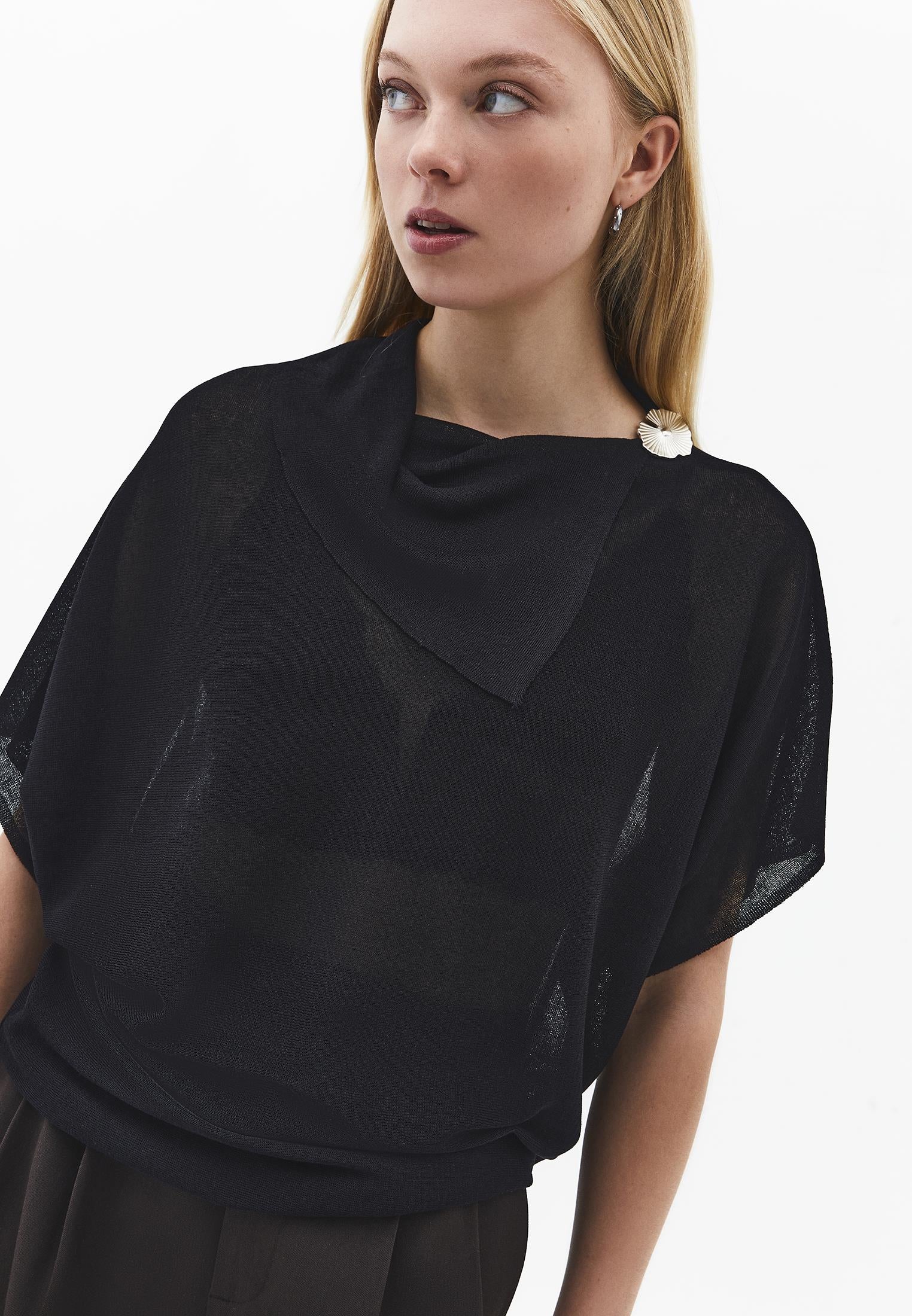 High Neck Sleeveless Oversize Tunic Blouse - BLACK