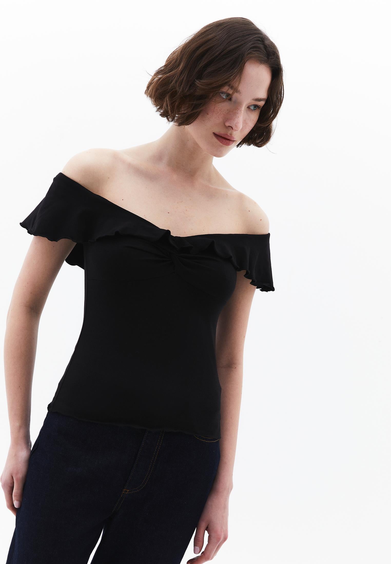 Off Shoulder Modal Blouse - BLACK