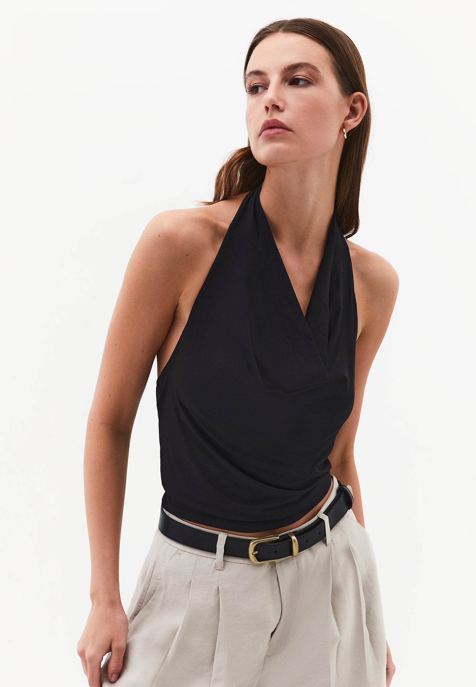 Cowl Neck Bodycon Sleeveless Blouse - BLACK