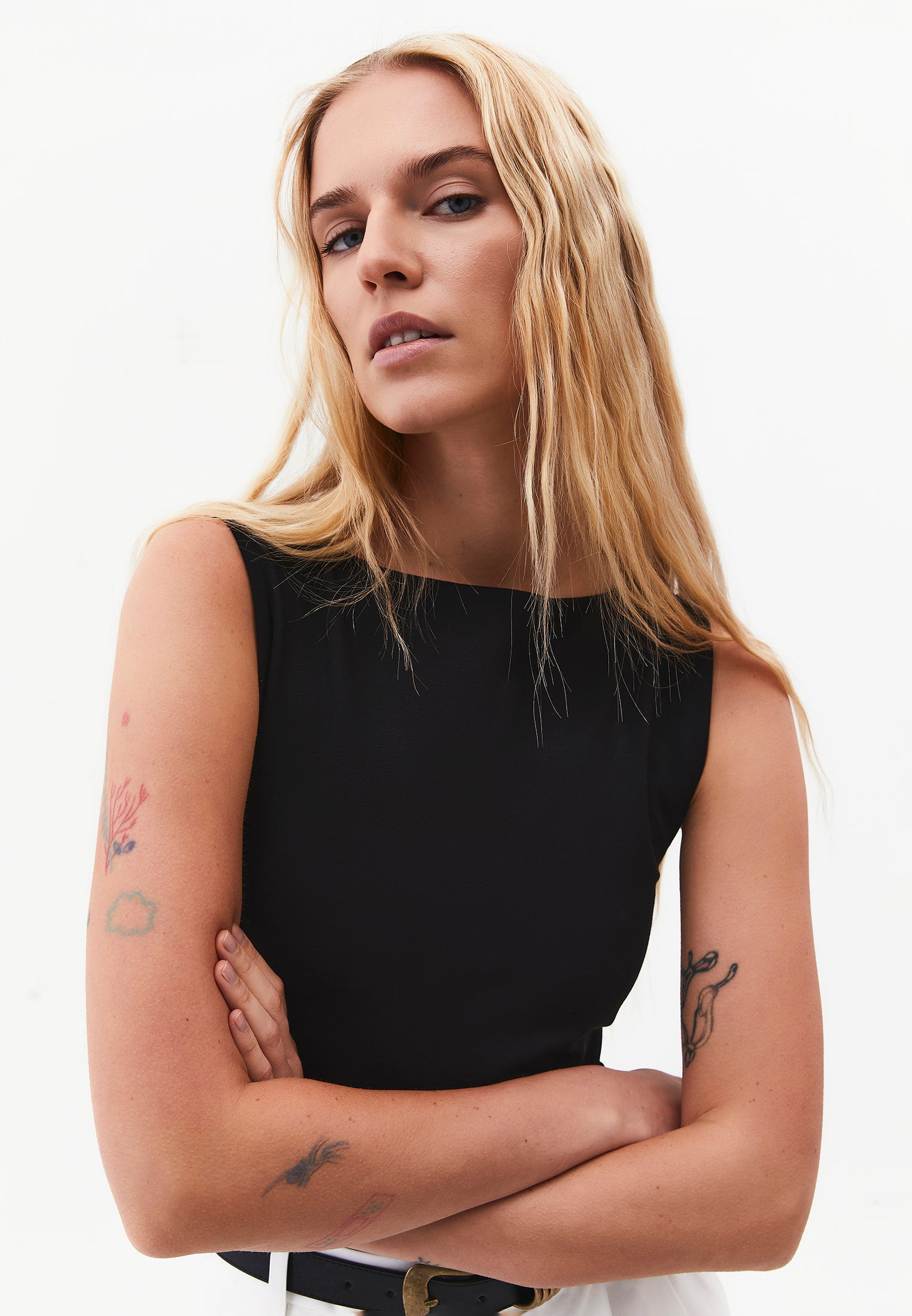 Boat Neck Bodycon Tank Top - BLACK