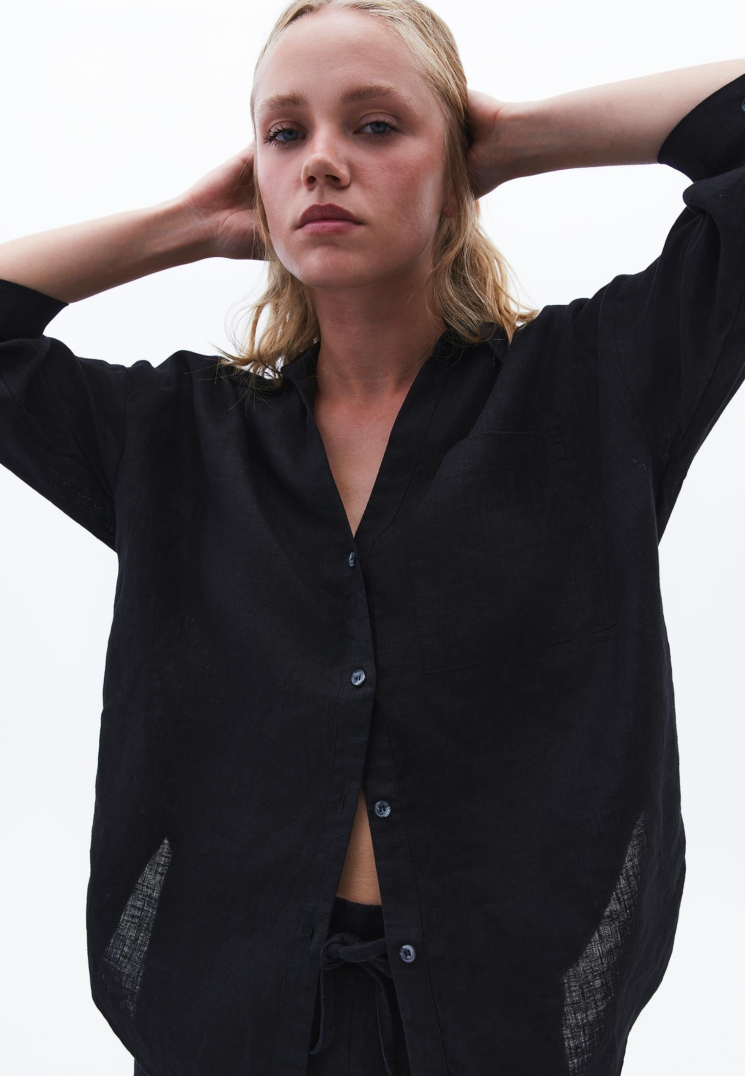 Shirt With Button Details At Tunic Length - BLACK