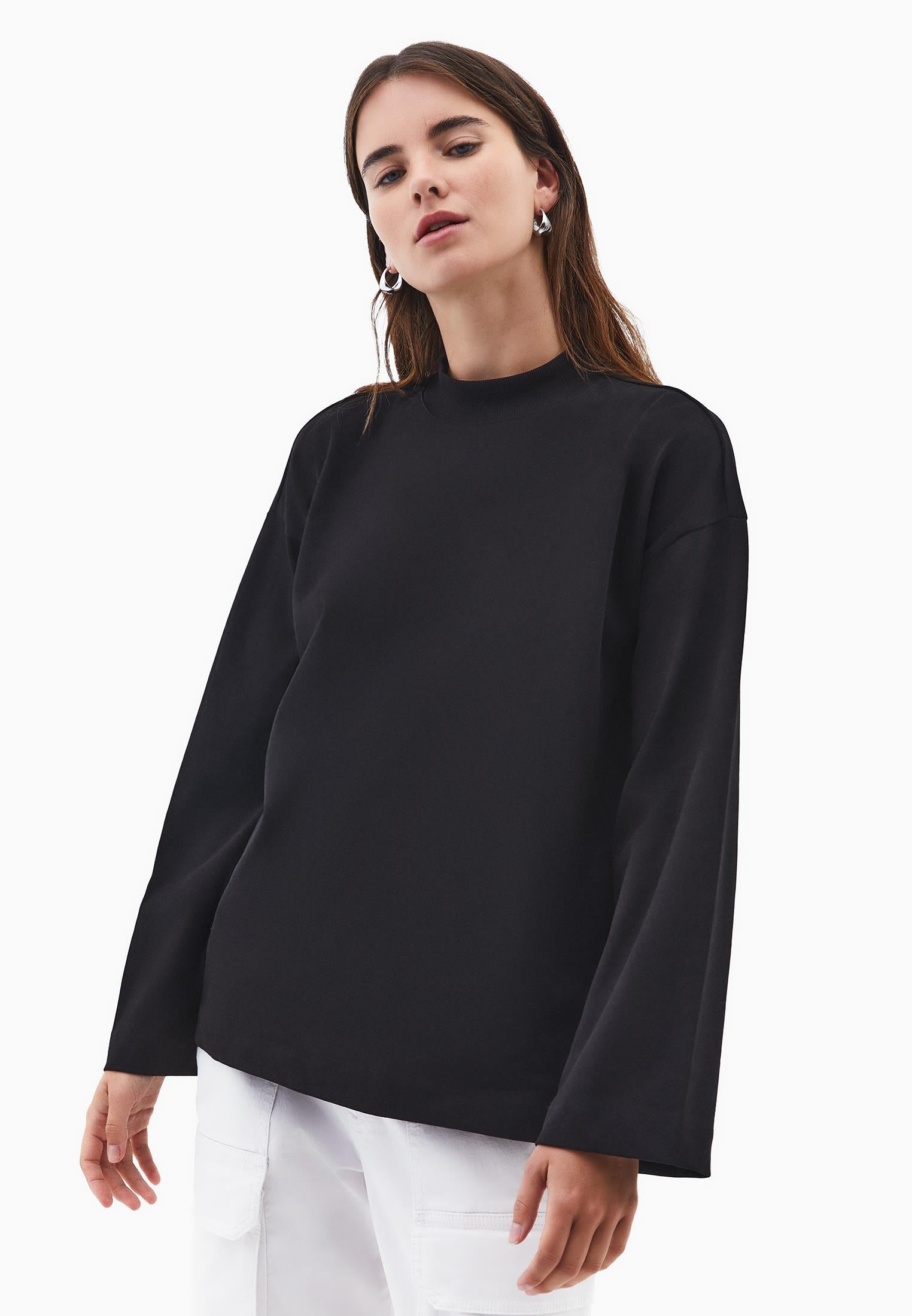 High Neck Oversize T-Shirt - BLACK