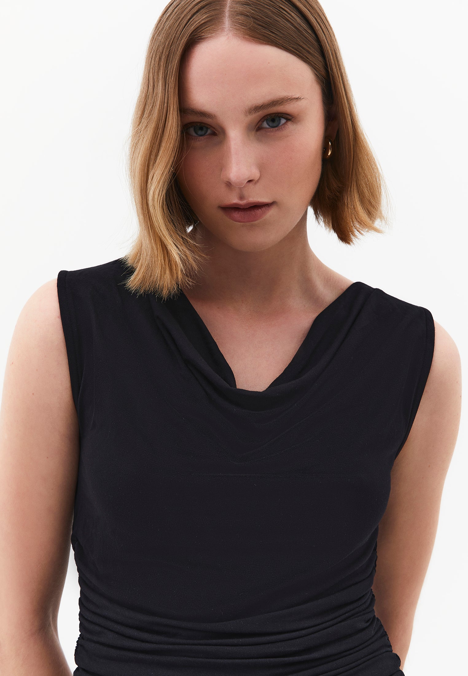 Cowl Neck Bodycon Tank Top - BLACK