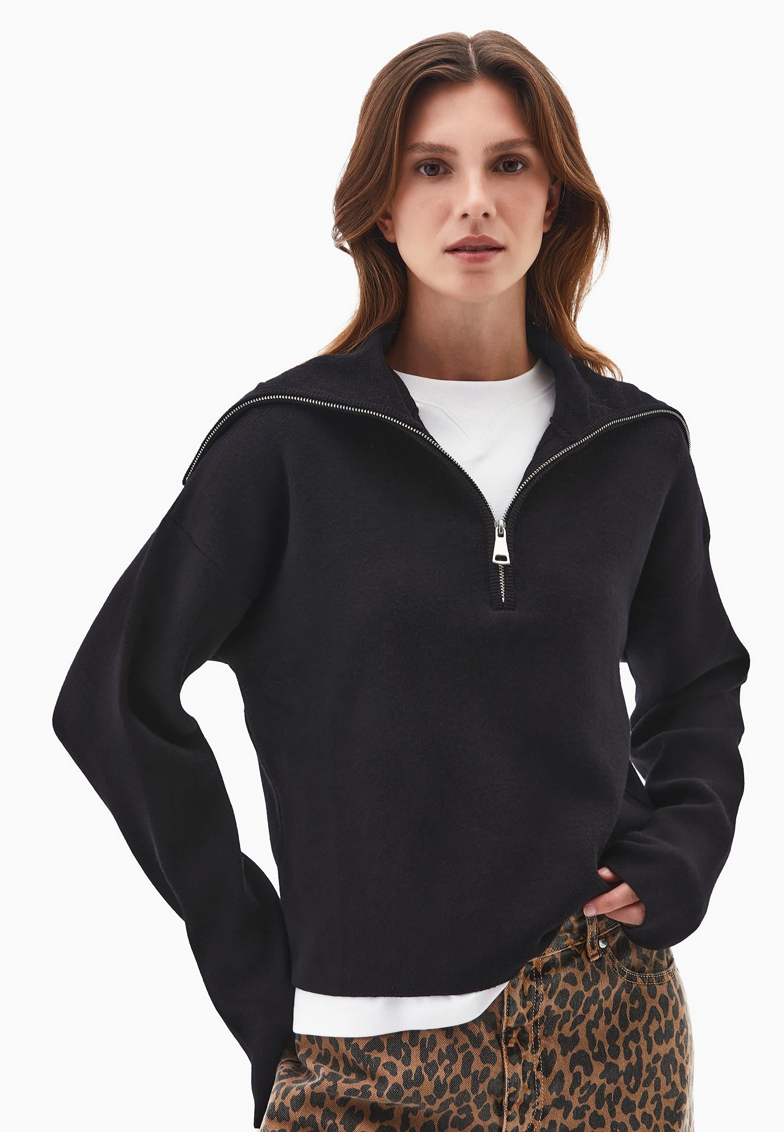 Polo Neck Viscose Sweater - BLACK