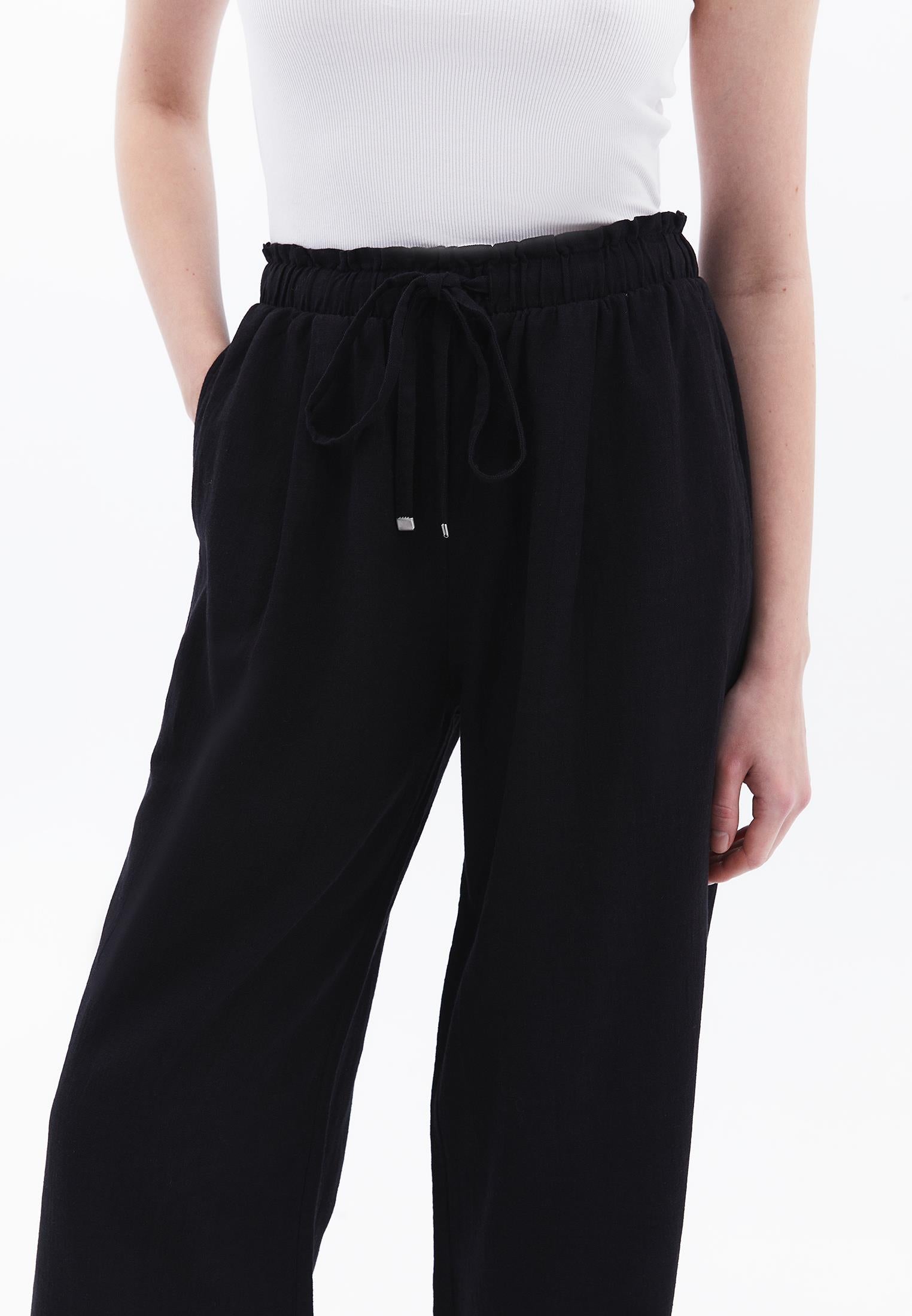 Wide Leg High Waist Pants - BLACK