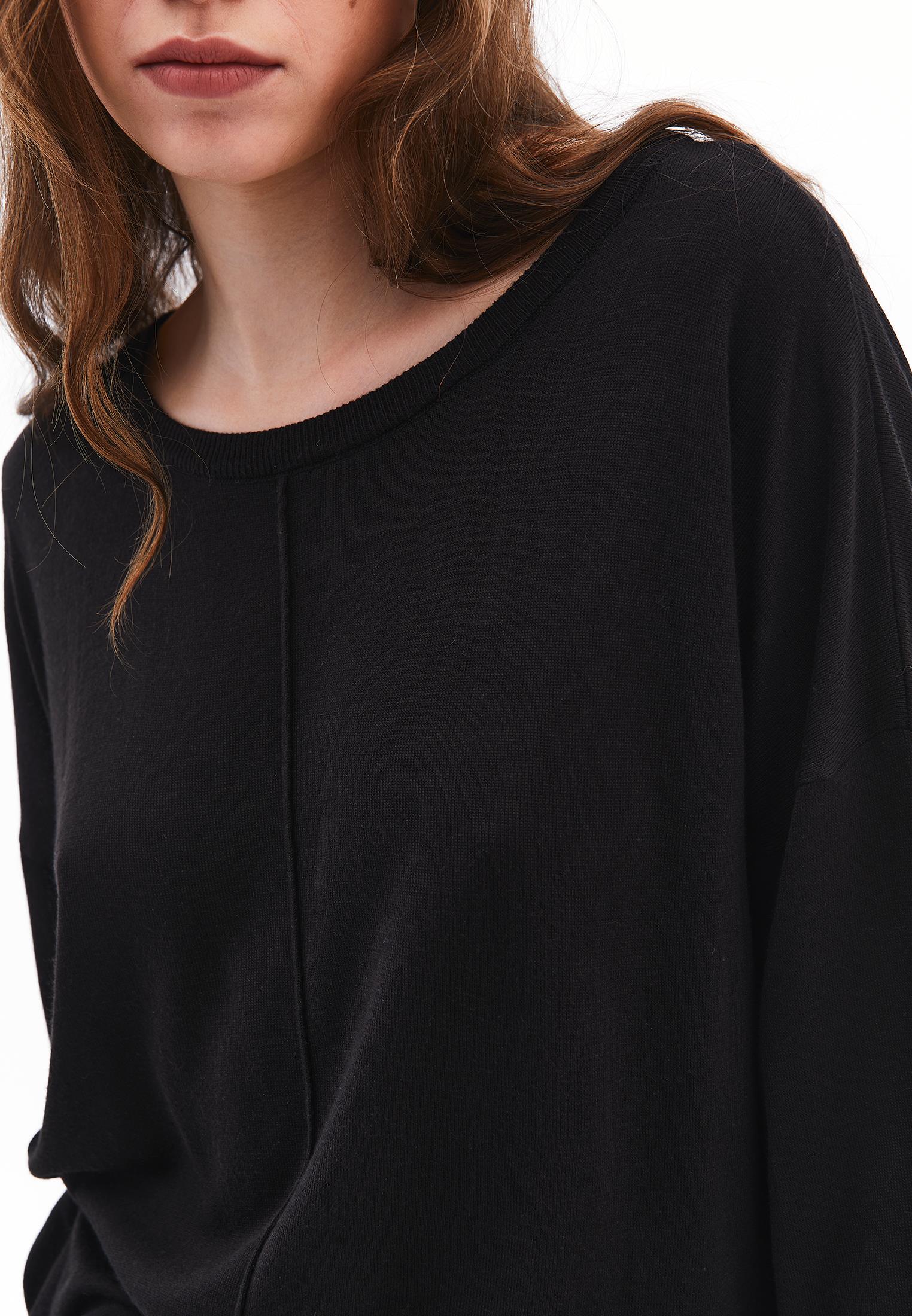 Knitted Boat Neck Sweater - BLACK