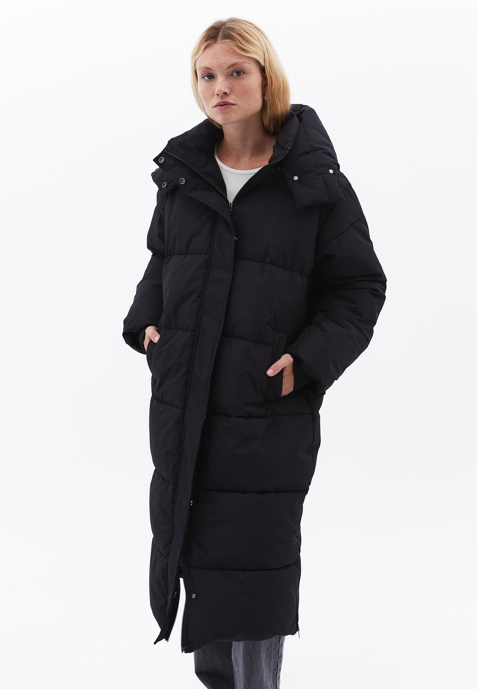 Long Coat With Zipper Detail - BLACK