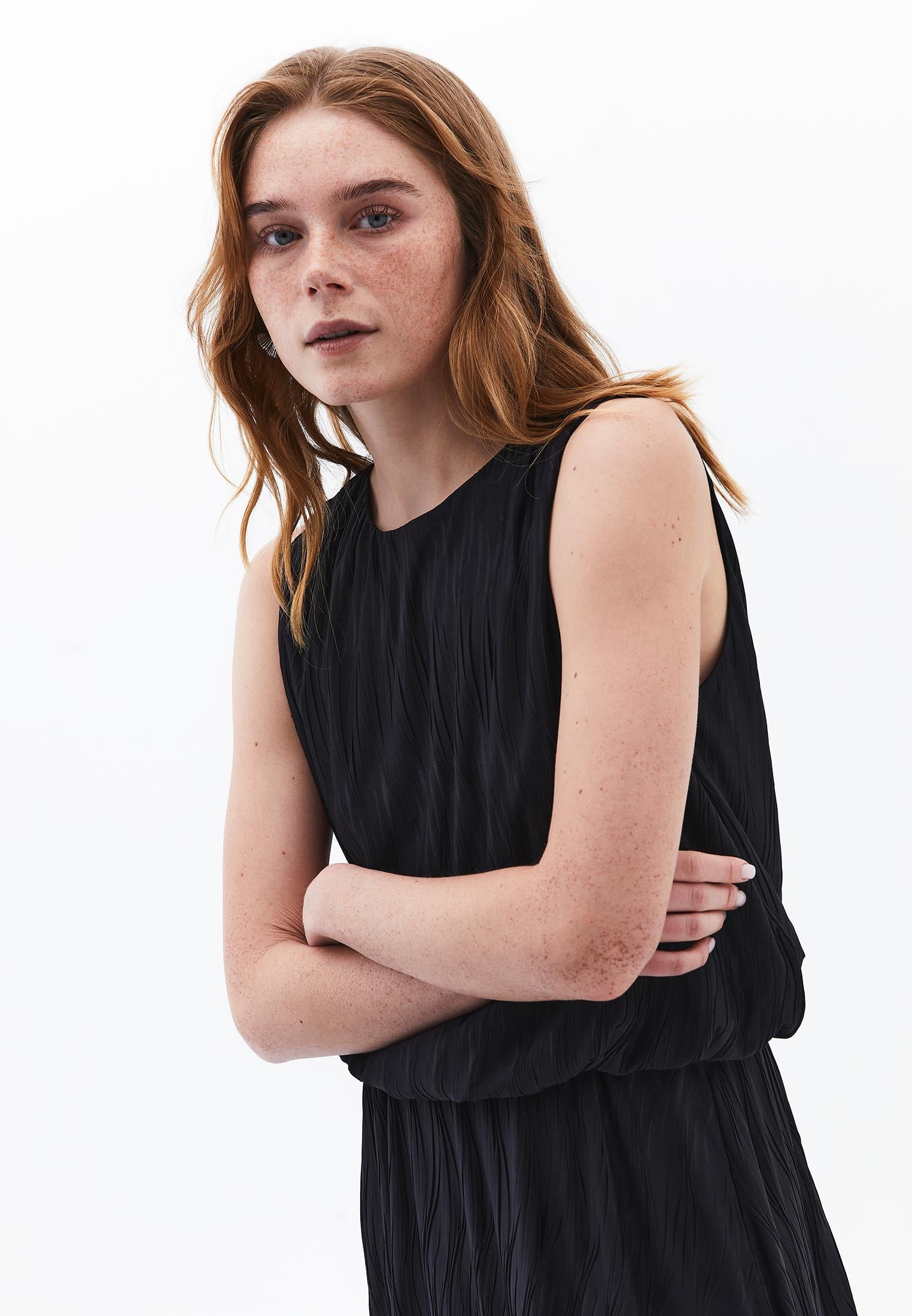 Oversize Sleeveless Crew Neck Blouse - BLACK