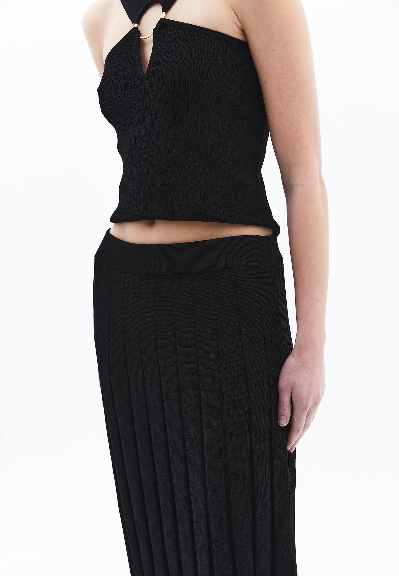 Pleated Long Skirt - BLACK